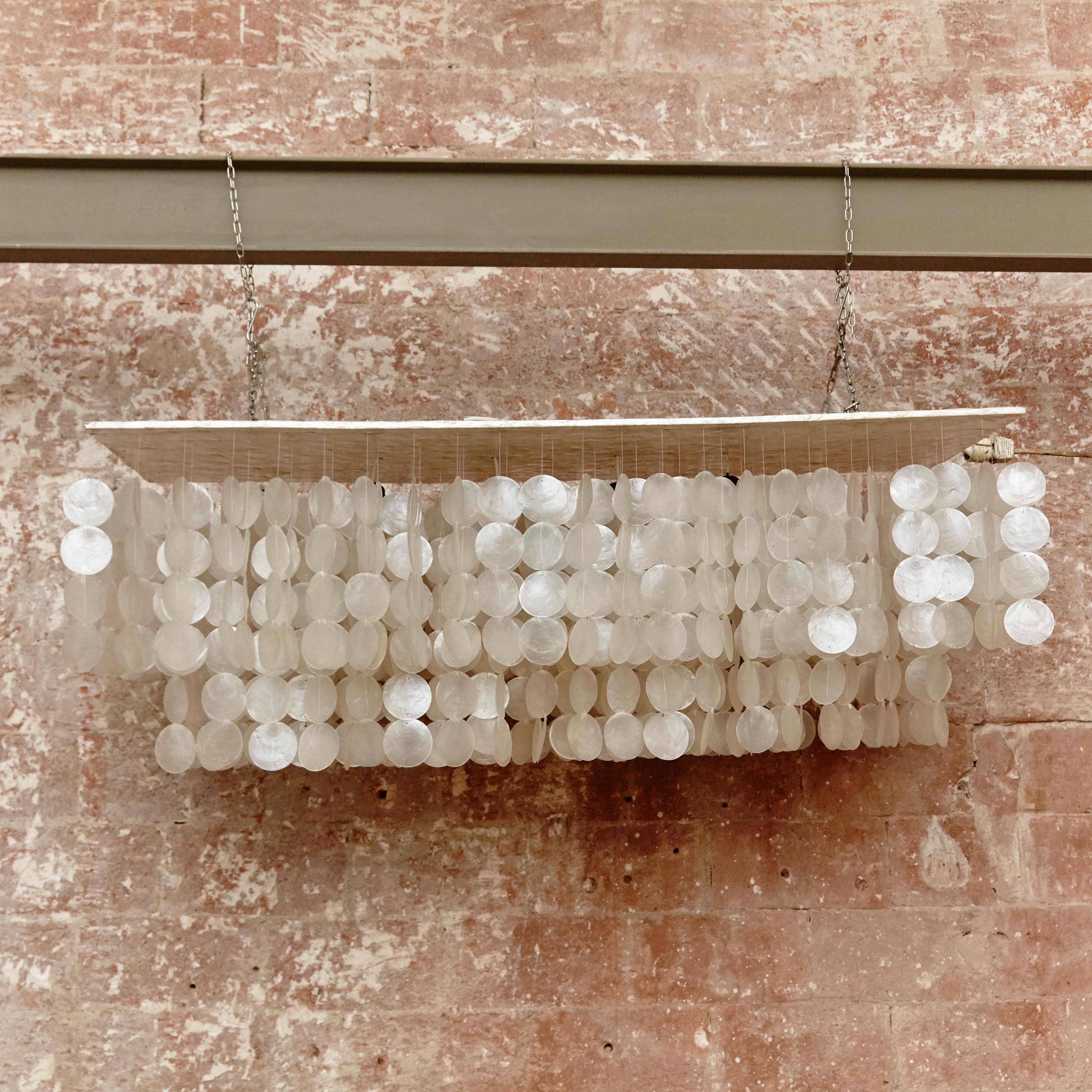 Mid-Century Modern Verner Panton Style Capiz Shell Chandelier Lamp, circa 1970