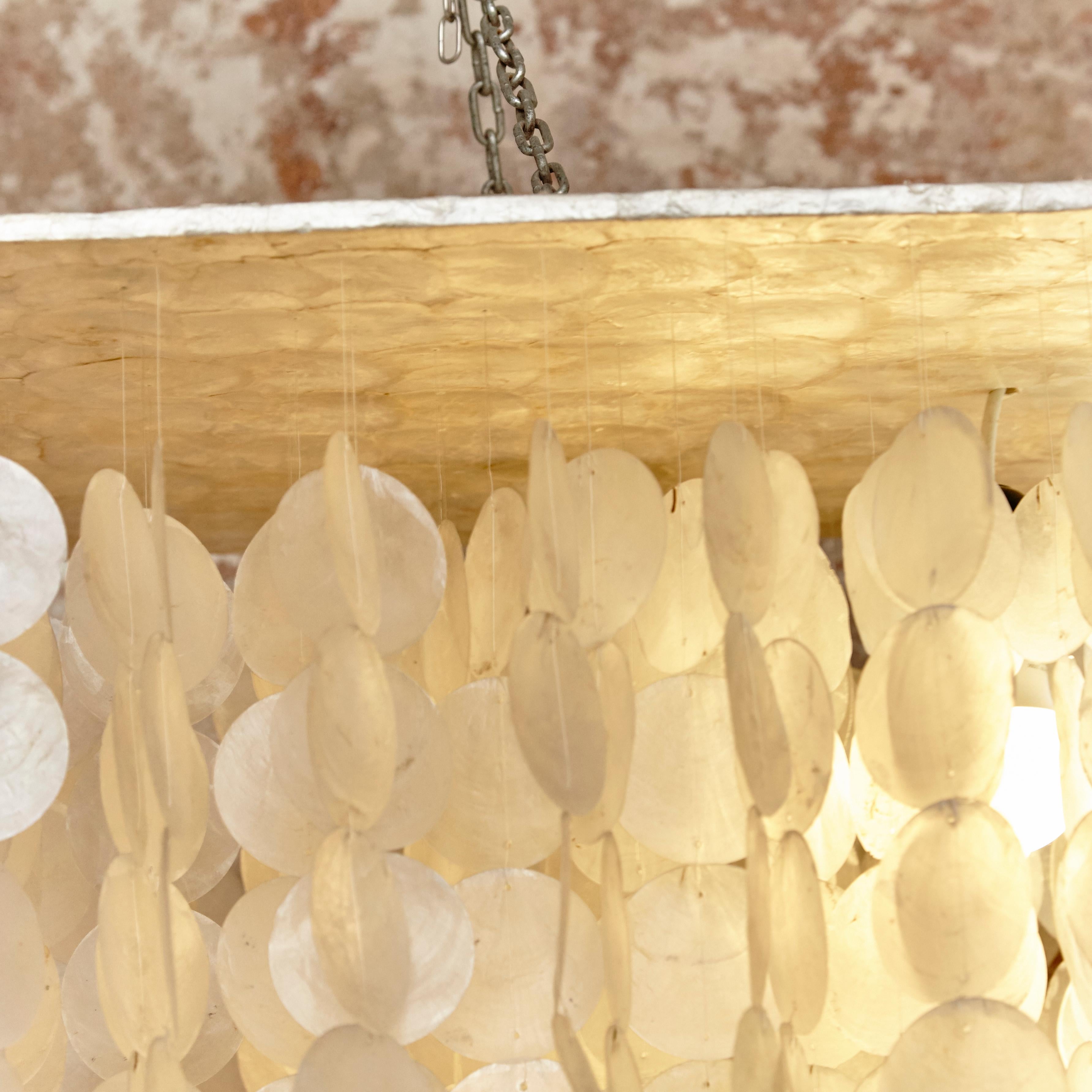 Late 20th Century Verner Panton Style Capiz Shell Chandelier Lamp, circa 1970