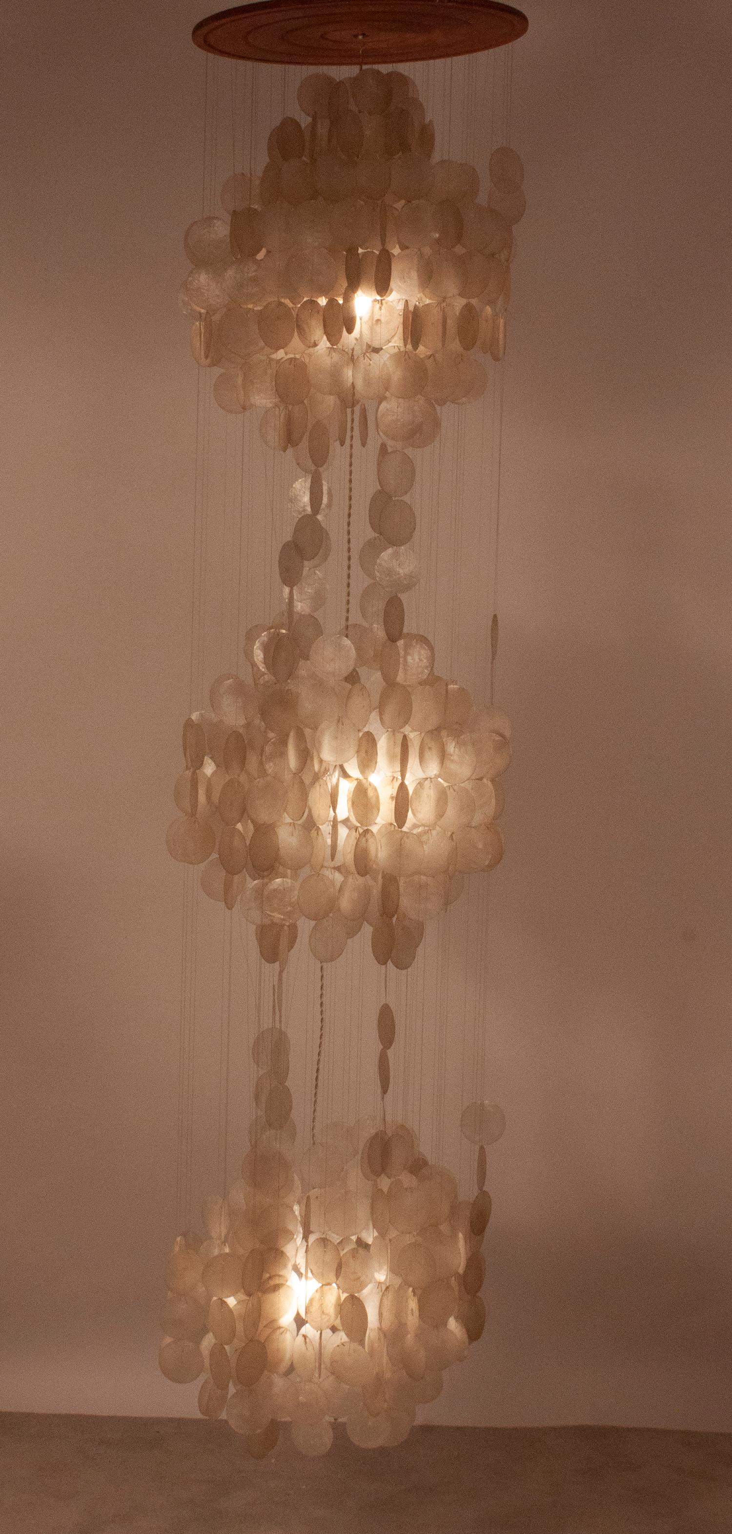 Verner Panton style chandelier or pendant lamp. Made in shell in the 1970s. Philippines.