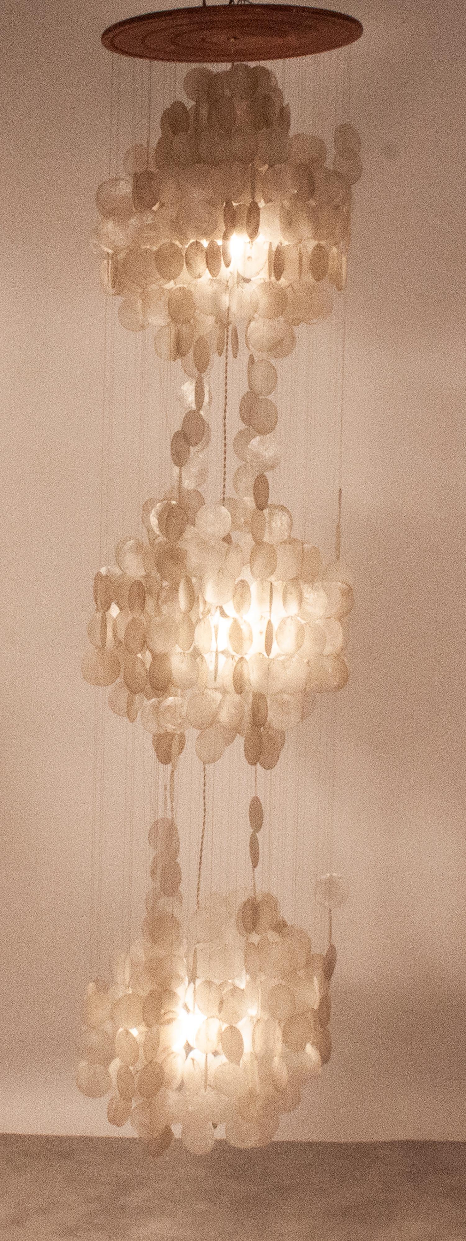 Mid-Century Modern Verner Panton Style Chandelier or Pendant Lamp, Shell, 1970s, Philippines
