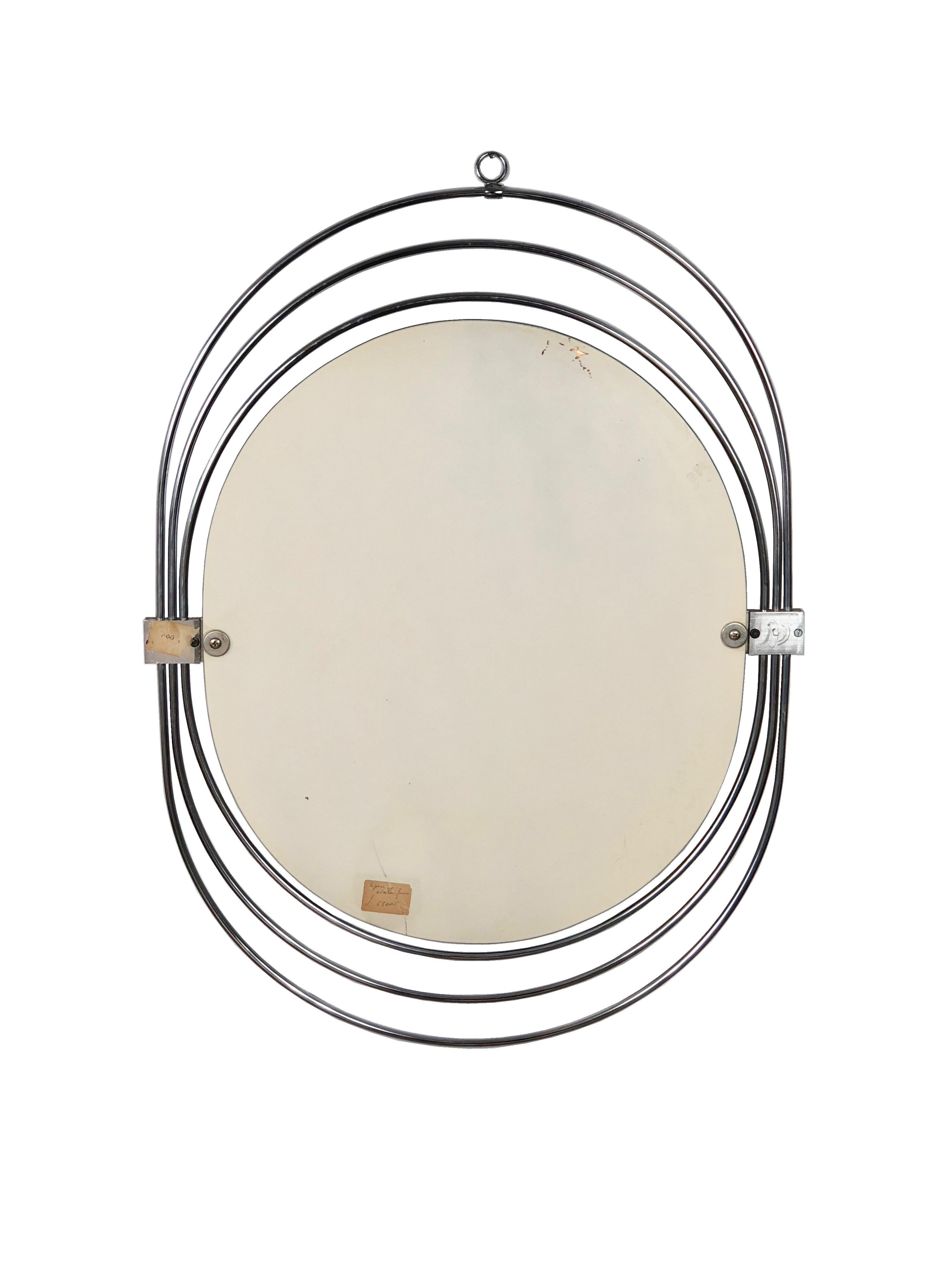 Italian Verner Panton Style Oval Smoked Wall Mirror in Chrome Frame, Italy, 1970s