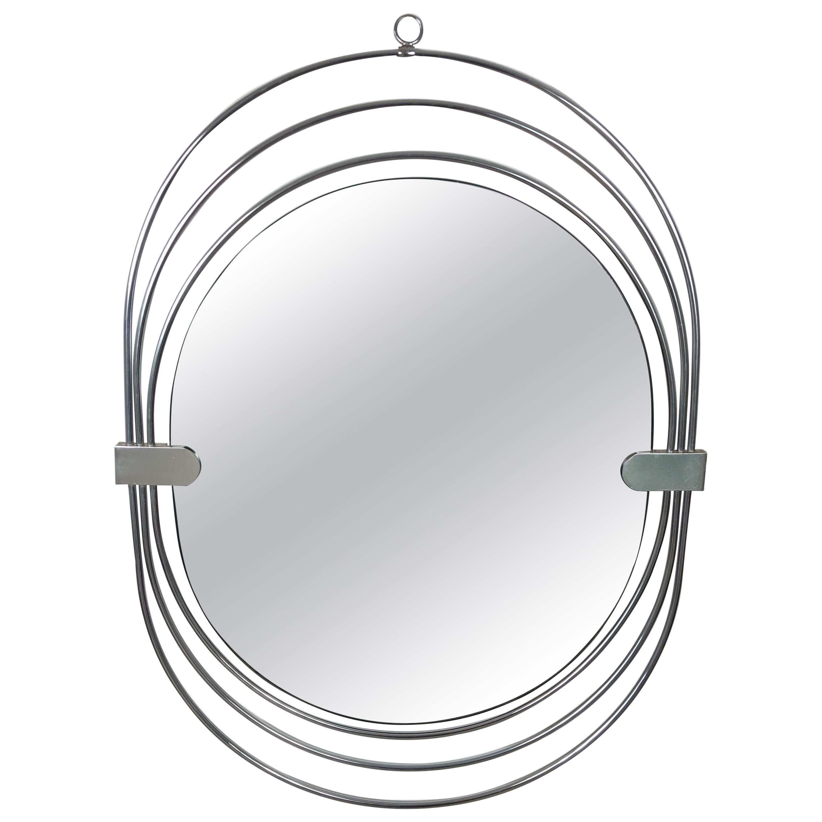 Verner Panton Style Oval Smoked Wall Mirror in Chrome Frame, Italy, 1970s