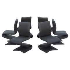 Verner Panton Style Set of 6 Italian Modern Sculptural Dining Chairs Ribbon Form