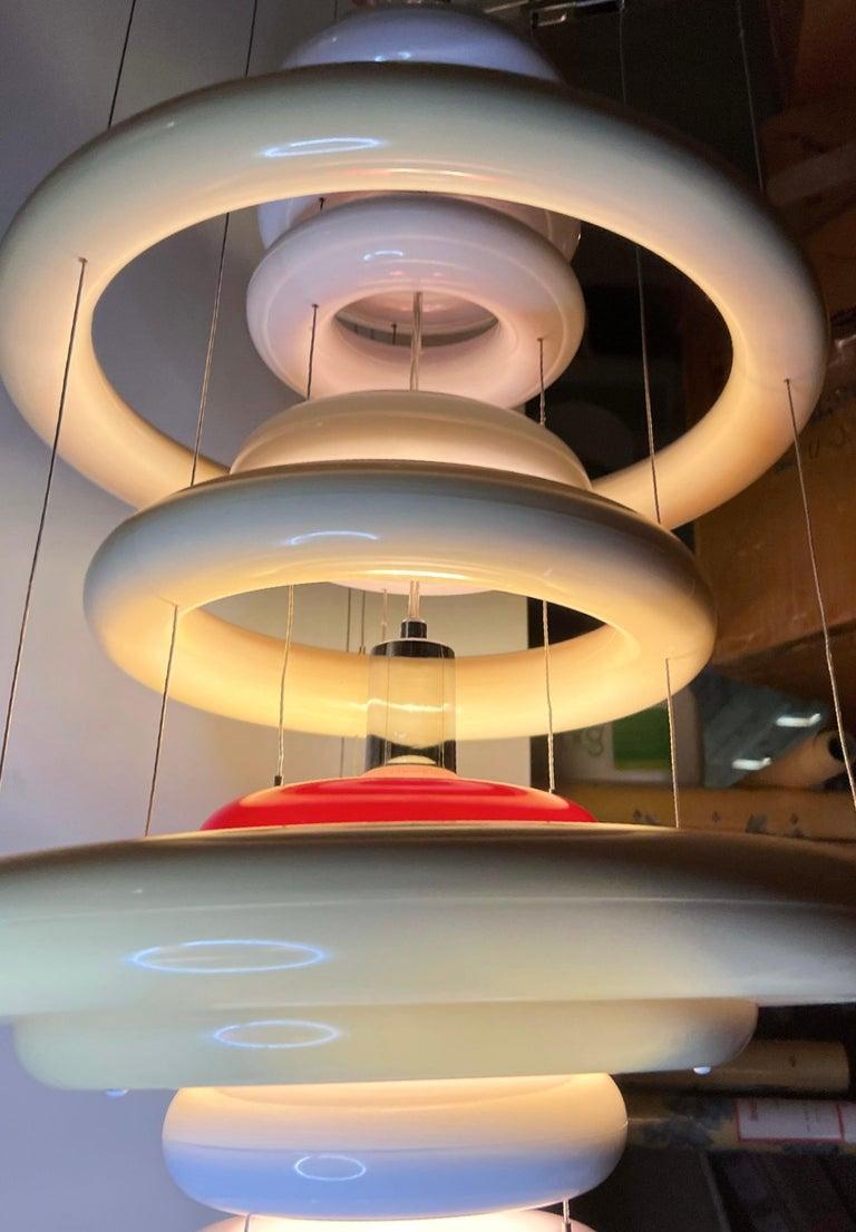 Verner Panton Verpan UFO Chandelier, White, Red, Chrome, Denmark, 1975, 2015 For Sale 4