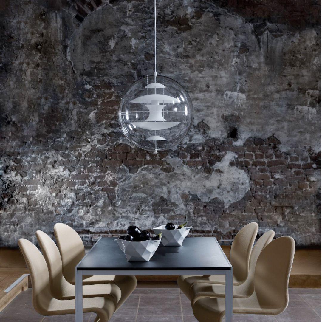 Lacquered Verner Panton 'VP Globe' Pendant in Hand Blown Opal Glass & Acrylic for Verpan For Sale