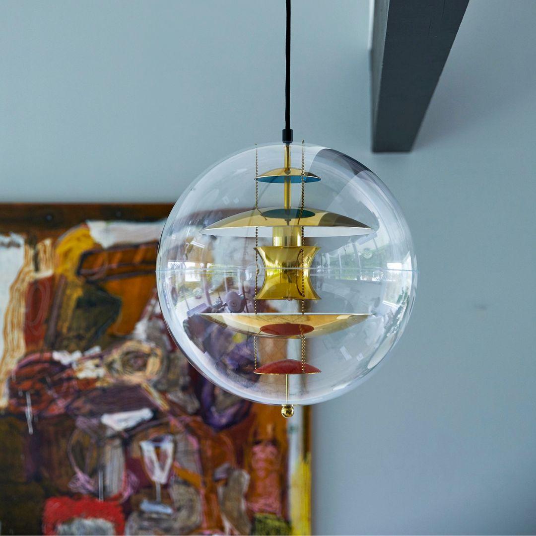 Contemporary Verner Panton 'VP Globe' Pendant Lamp in Brass, Aluminum and Acrylic for Verpan For Sale