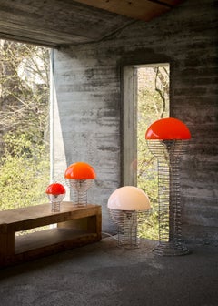 Verner Panton 'Wire' Chrome and Orange Opal Shade Floor Lamp for Verpan
