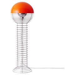 Verner Panton 'Wire' Chrome and Orange Opal Shade Floor Lamp for Verpan