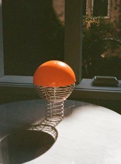 Verner Panton 'Wire' Chrome and Orange Opal Shade Table Lamp for Verpan, 16.3in.