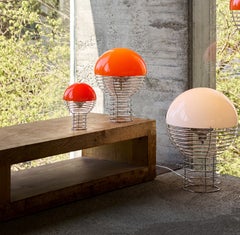 Verner Panton 'Wire' Chrome and Red Opal Shade Table Lamp for Verpan, 16.3in.