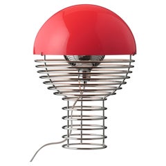 Verner Panton 'Wire' Chrome and Red Opal Shade Table Lamp for Verpan, 16.3in.