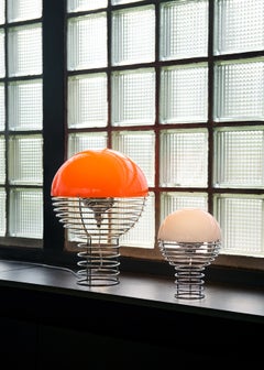 Verner Panton 'Wire' Chrome & Orange Opal Shade Table Lamp for Verpan, 21.3 in.