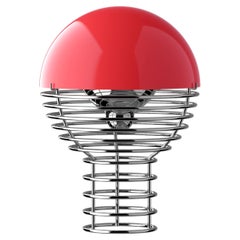 Verner Panton 'Wire' Portable Chrome and Red Opal Shade Table Lamp for Verpan