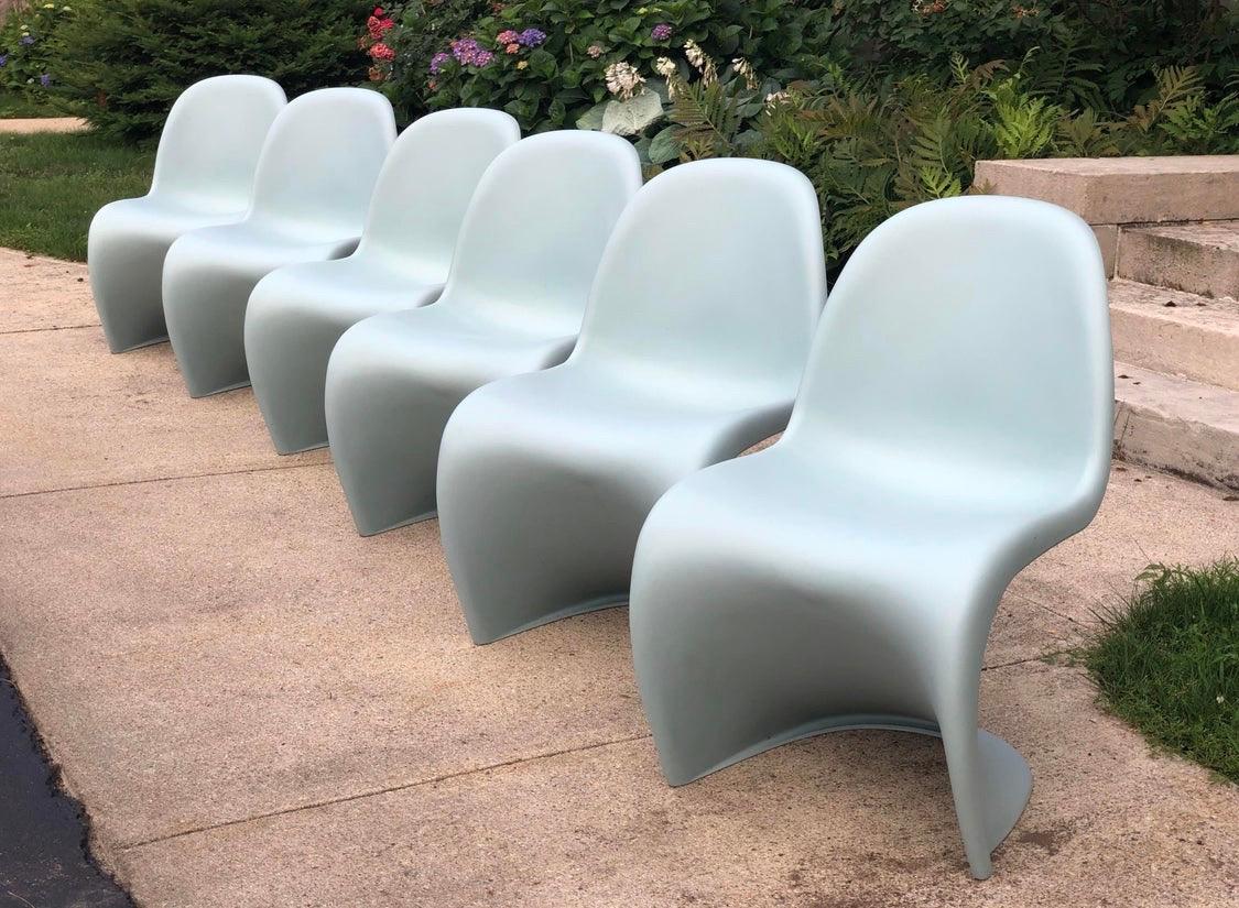 Mid-Century Modern Verner Pantone for Vitra Ice Gray Panton Chairs Set of Six