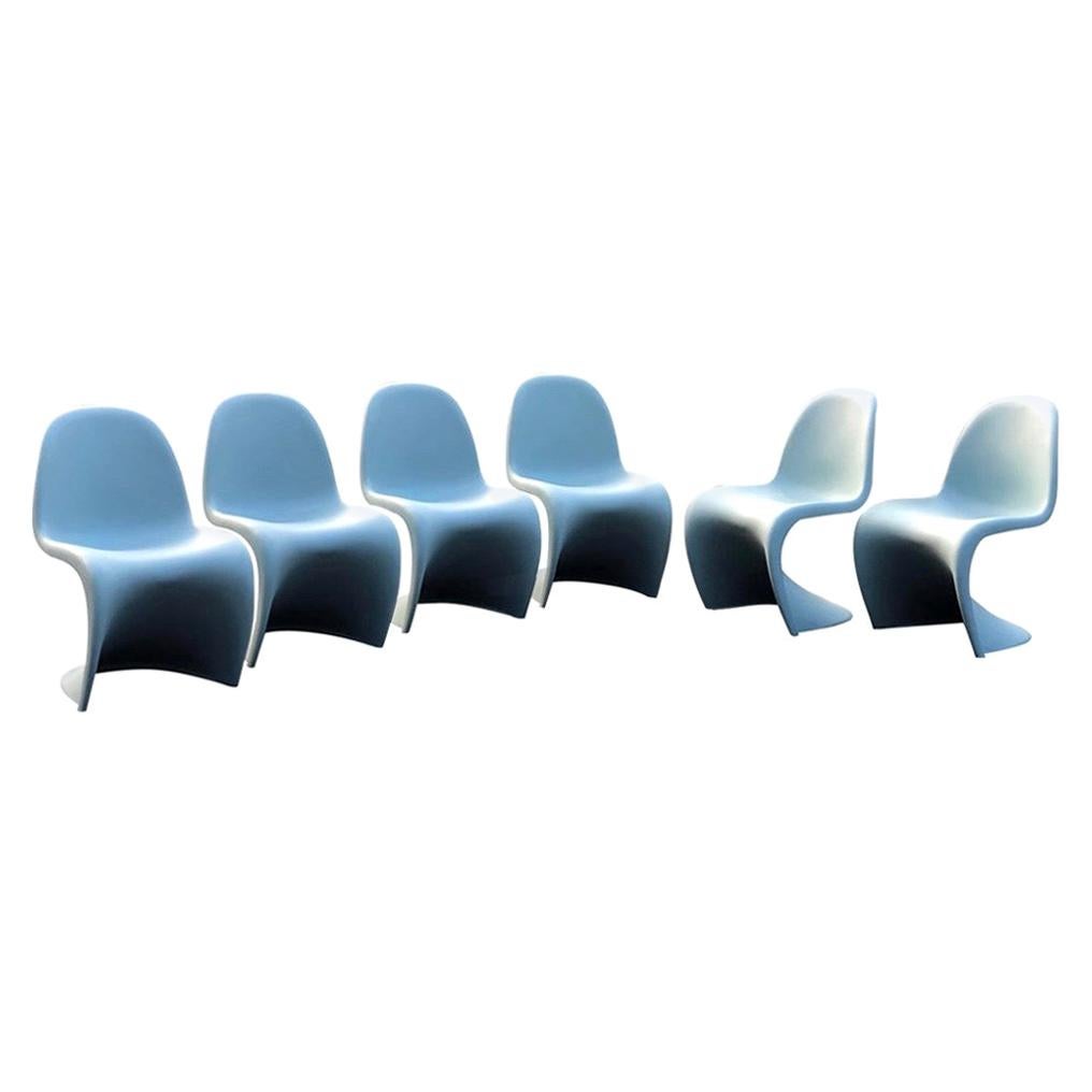 Verner Pantone for Vitra Ice Gray Panton Chairs Set of Six