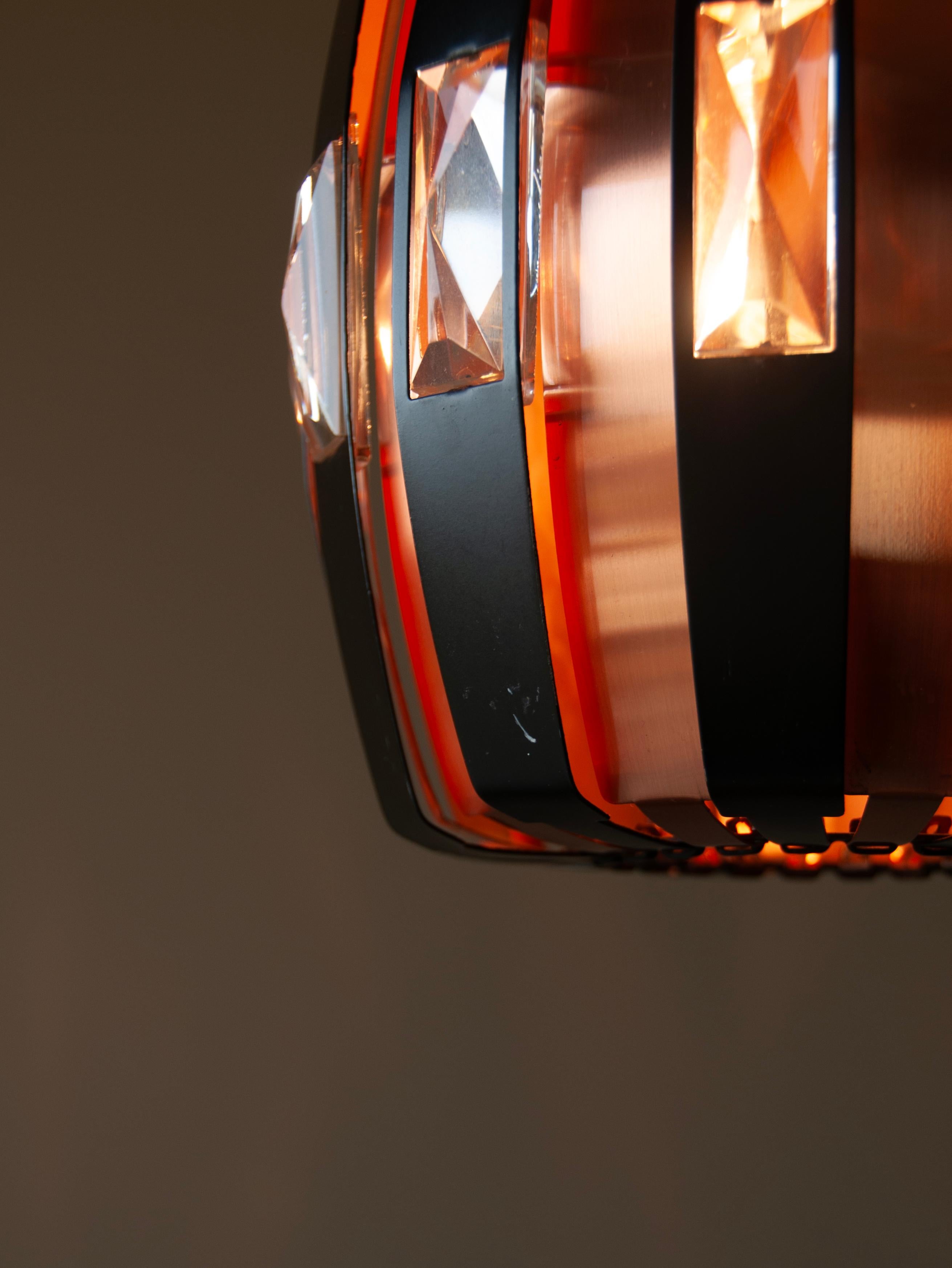 Metal Werner Schou Design: L20 Copper Pendant Light with Glass Prism, Danish Origin For Sale