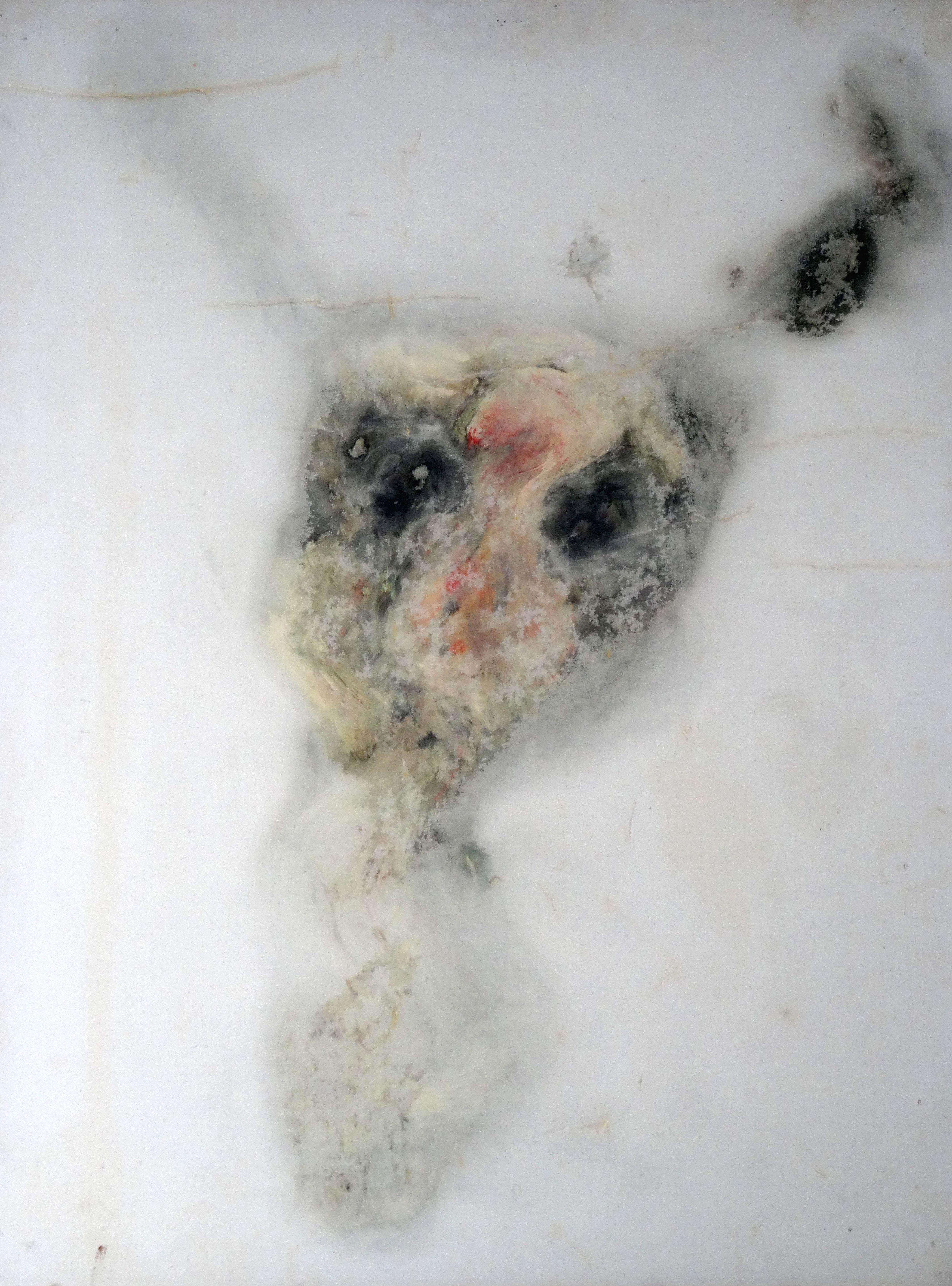 II. 2011-2013. Carta, vetro plastico, olio, 90x68 cm - Abstract Painting Grigio di Verners Lazdans 