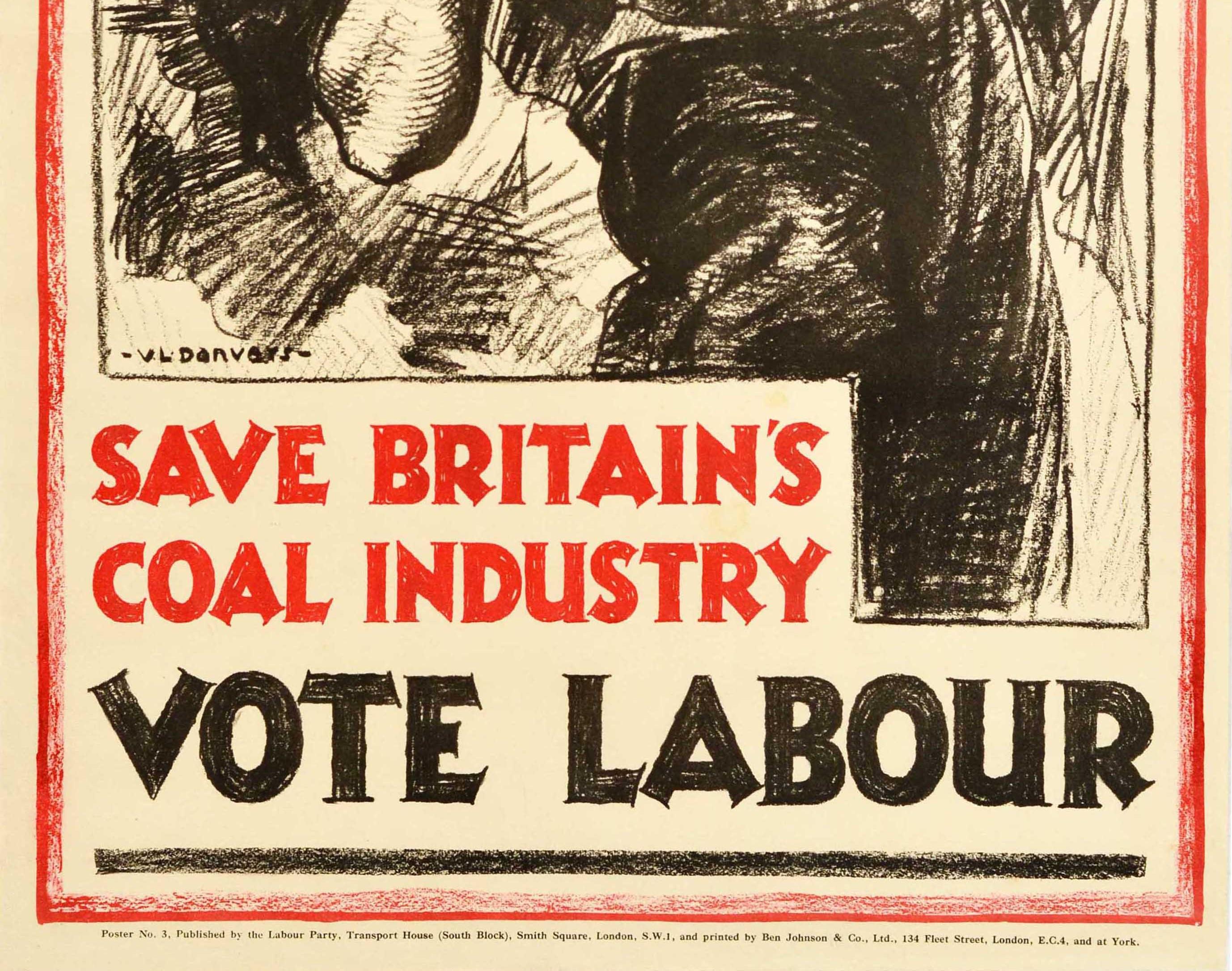 Original Vintage Poster Save Britain's Coal Industry Vote Labour Party Elections - Beige Print by Verney L. Danvers