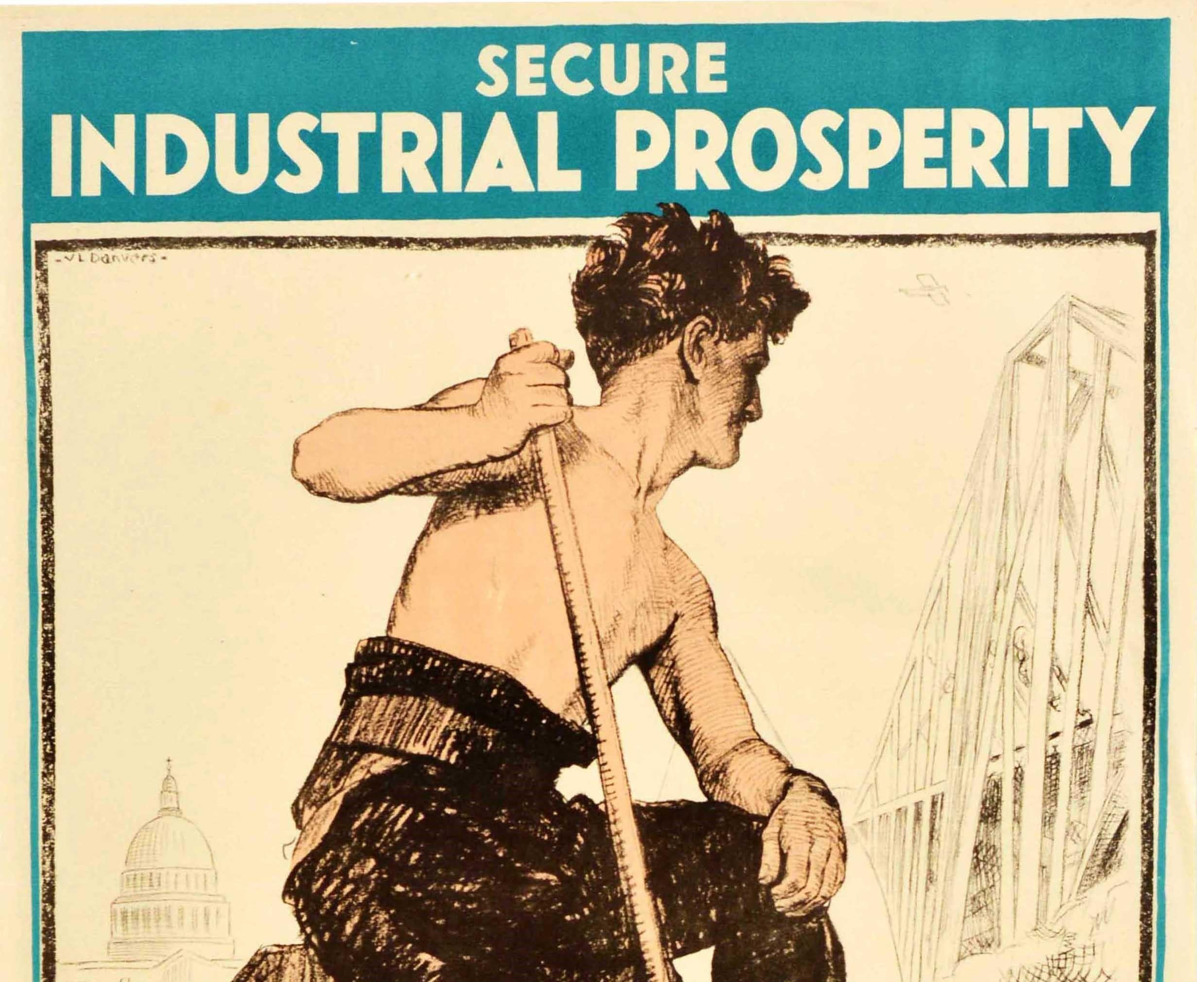 Original Vintage Poster Secure Industrial Prosperity Vote Labour Party Elections - Print by Verney L. Danvers