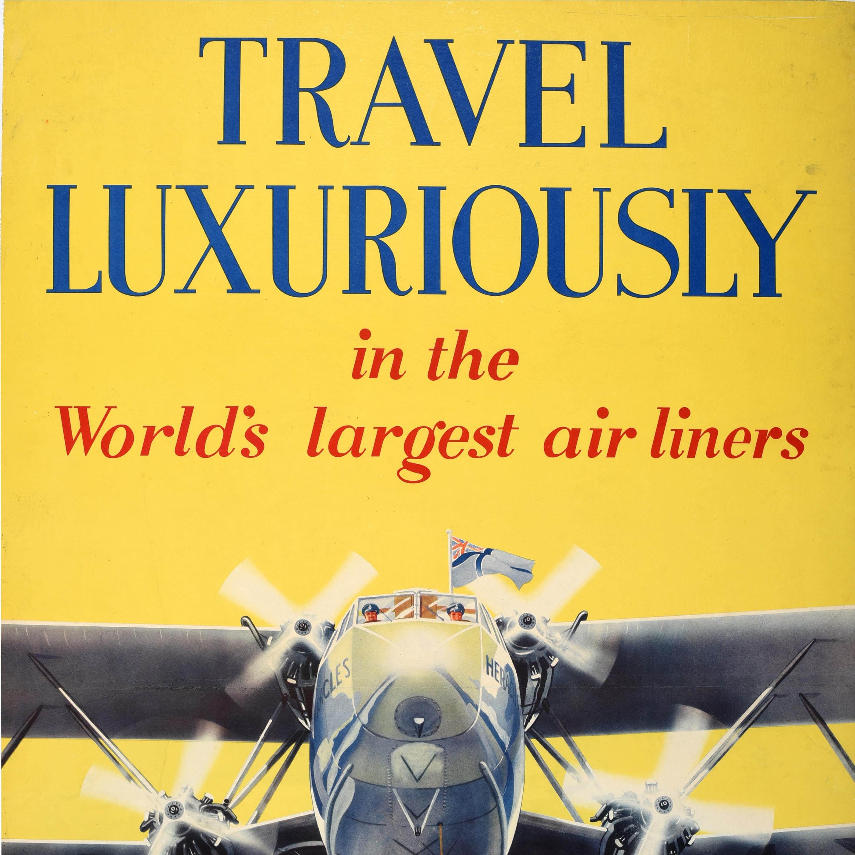 Original vintage travel advertising poster - Travel Luxuriously in the World's largest airliners Europe Africa India Far East Imperial Airways The Greatest Air Service in the World - featuring stunning artwork by the British artist Verney L. Danvers