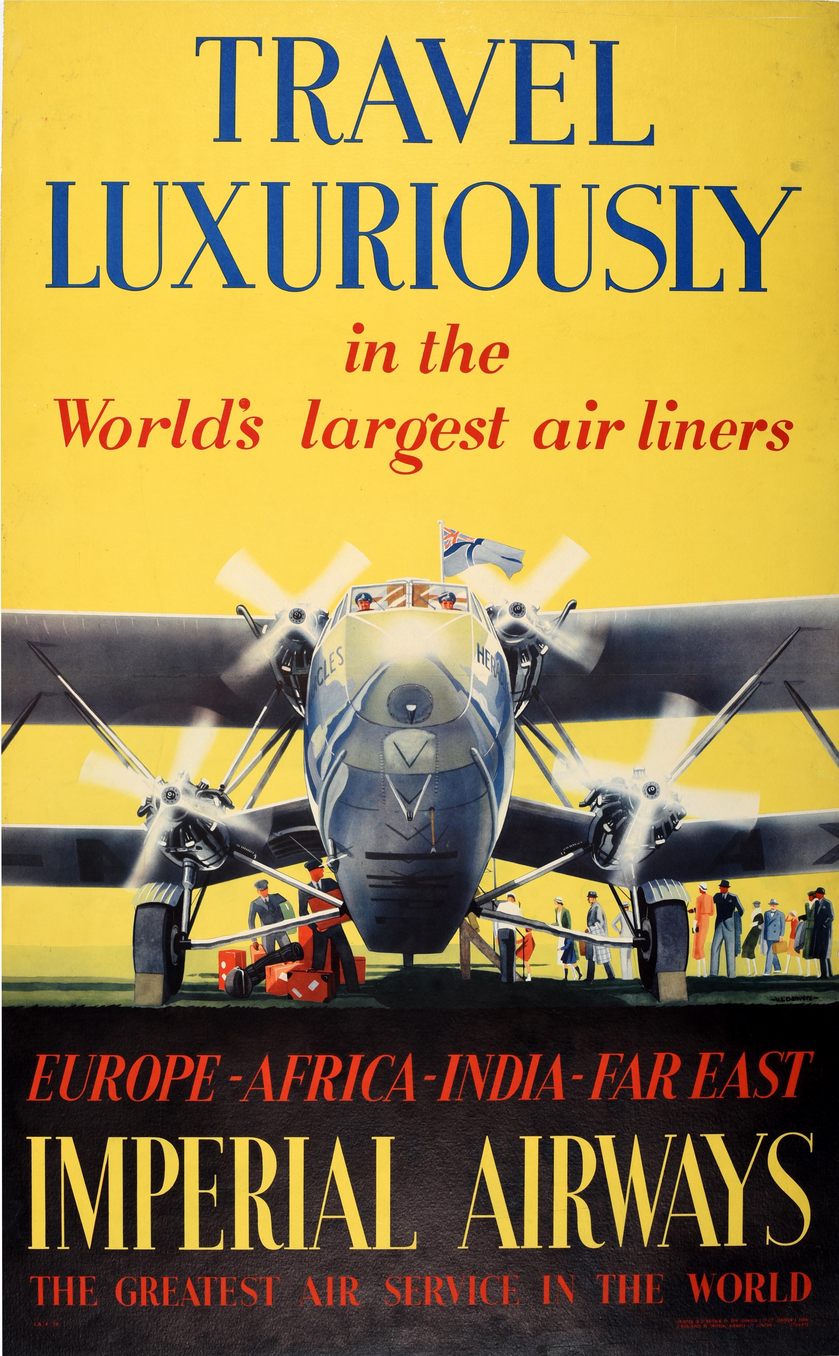 Verney L. Danvers Print - Original Vintage Travel Poster Imperial Airways Travel Luxuriously Heracles