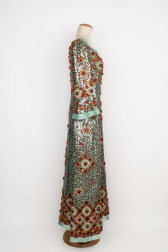 Verney Long Aqua Silk and Wool Dress, 1960