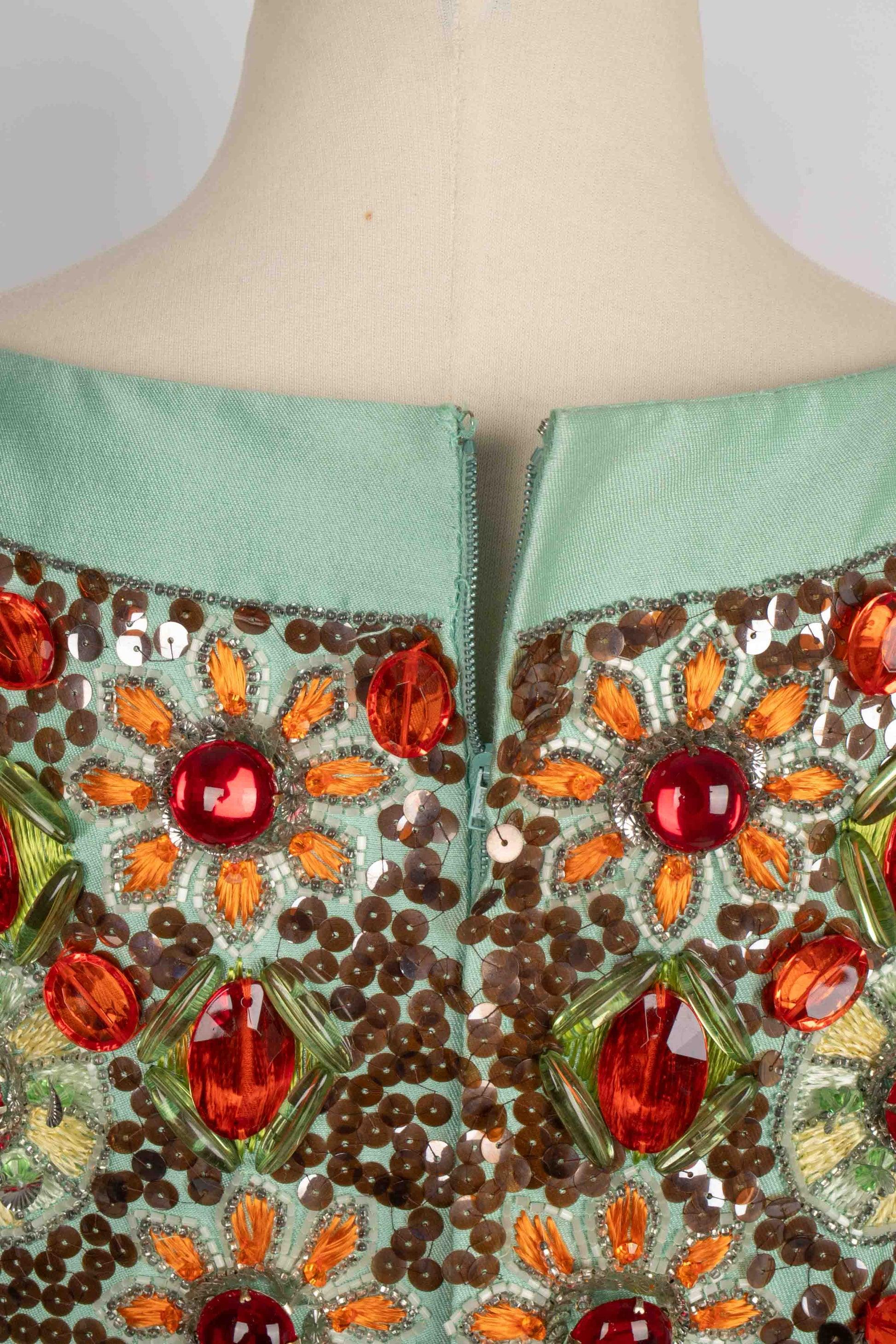 Verney Long Aqua Silk and Wool Dress, 1960 For Sale 4
