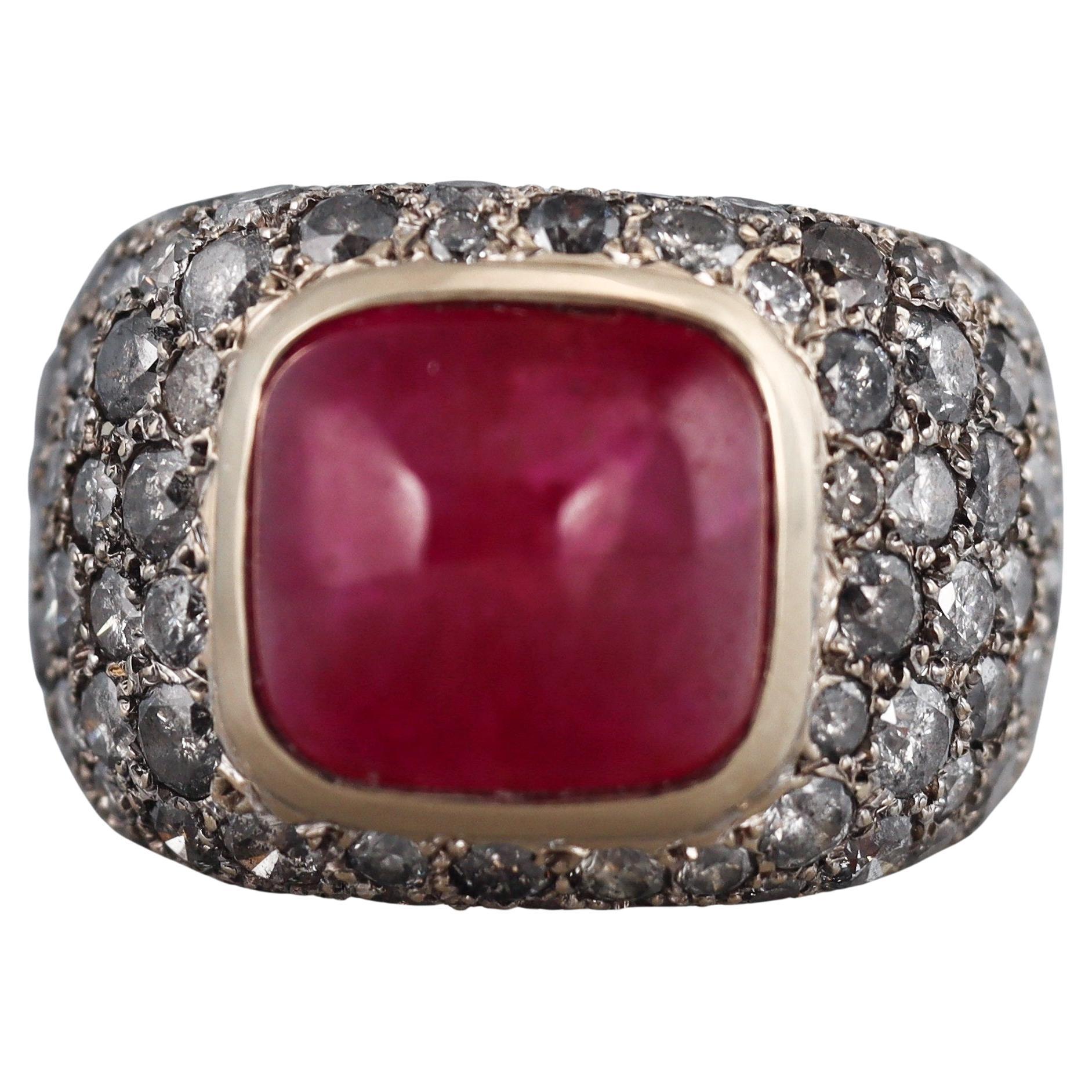 Verney Paris Gold 14 Carat Ruby Diamond Ring For Sale