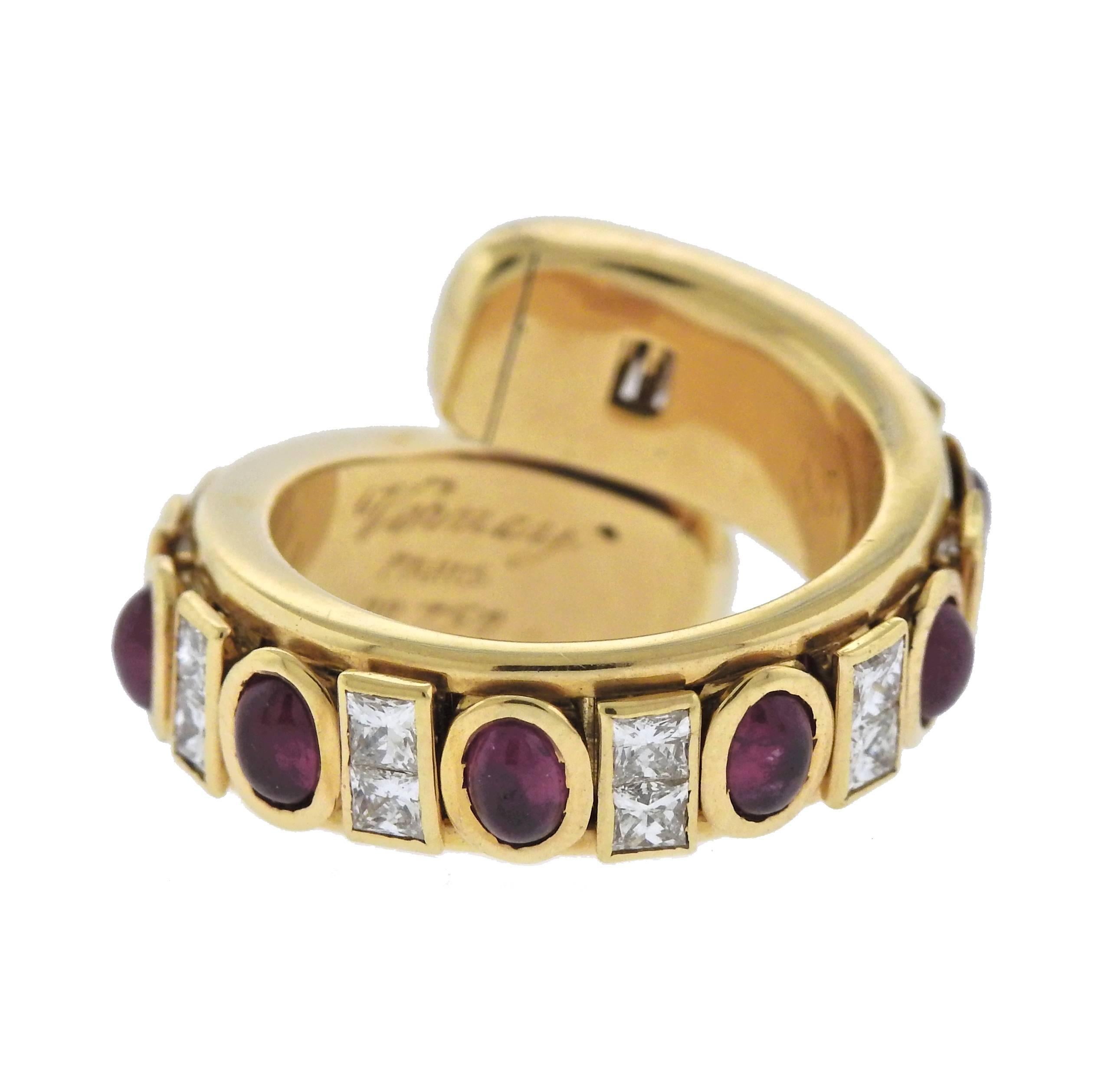 Verney Paris Ruby Diamond Gold Bypass Ring In Excellent Condition In Lambertville, NJ