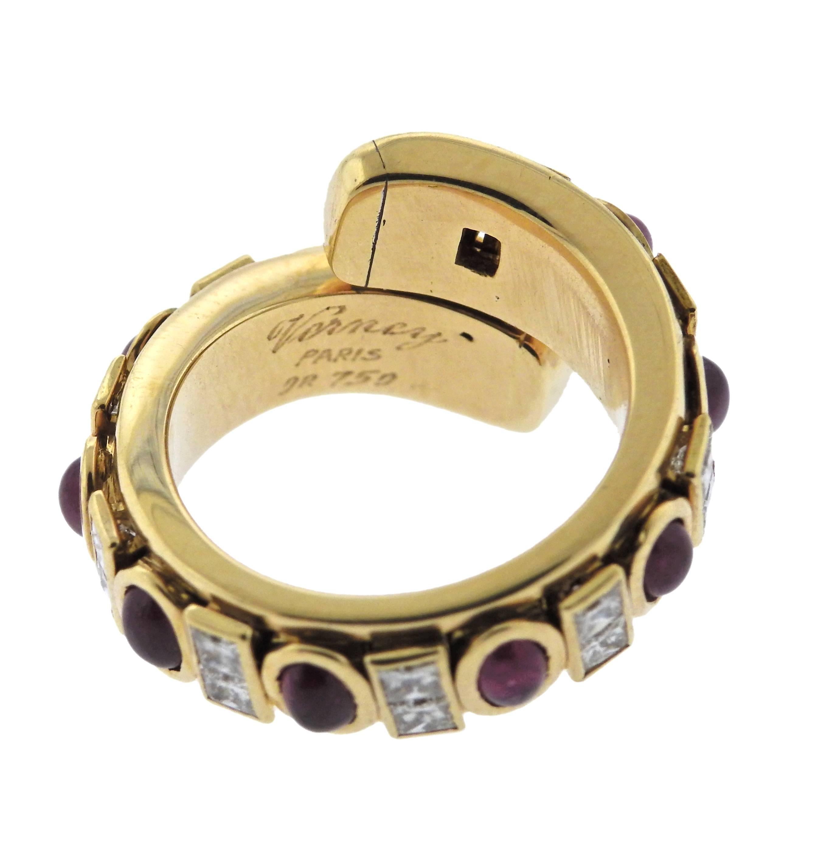 Women's or Men's Verney Paris Ruby Diamond Gold Bypass Ring