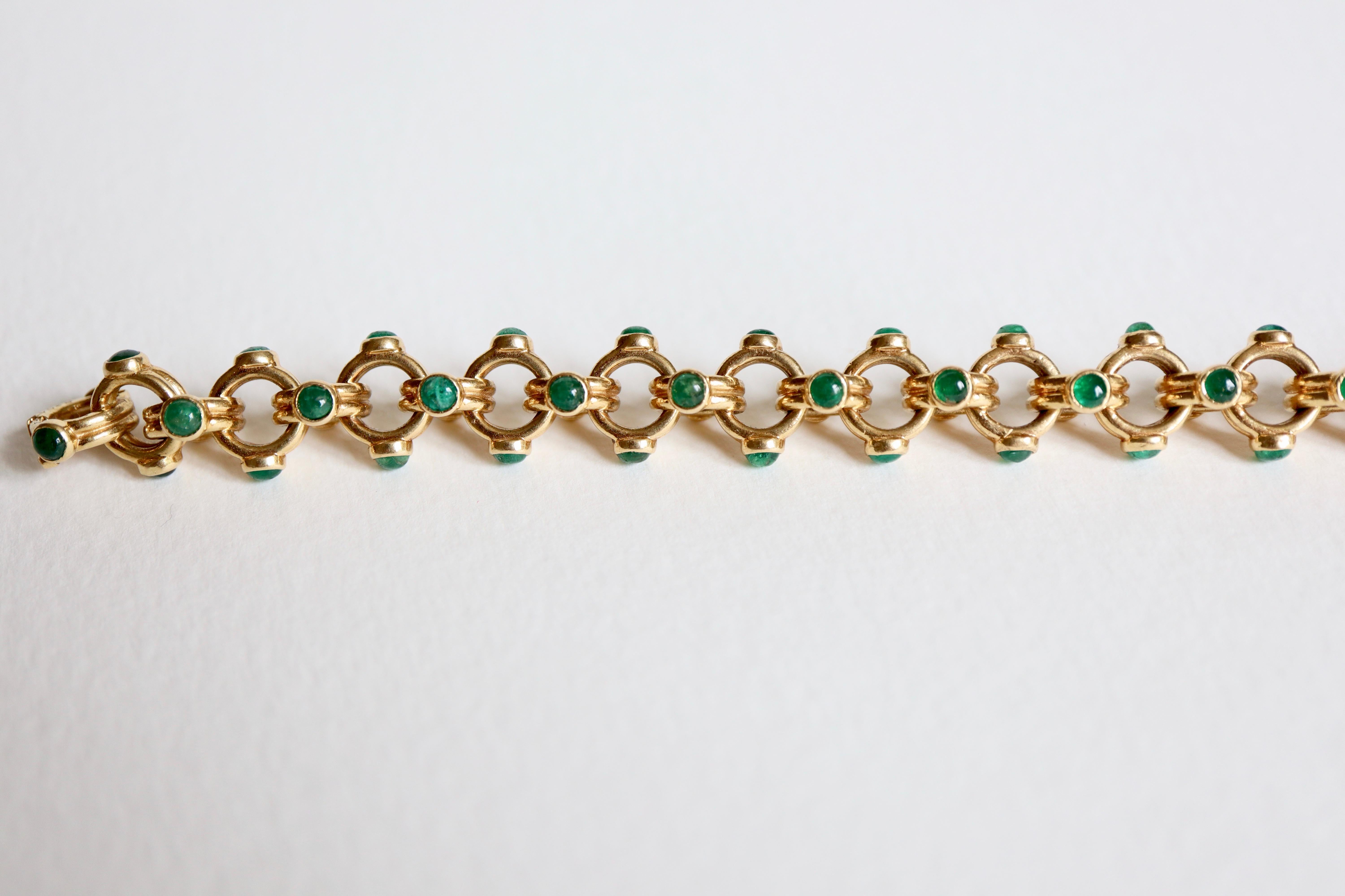 Verney Poiray Bracelet in 18 Carat Yellow Gold and Emeralds, 1970 In Good Condition In Paris, FR