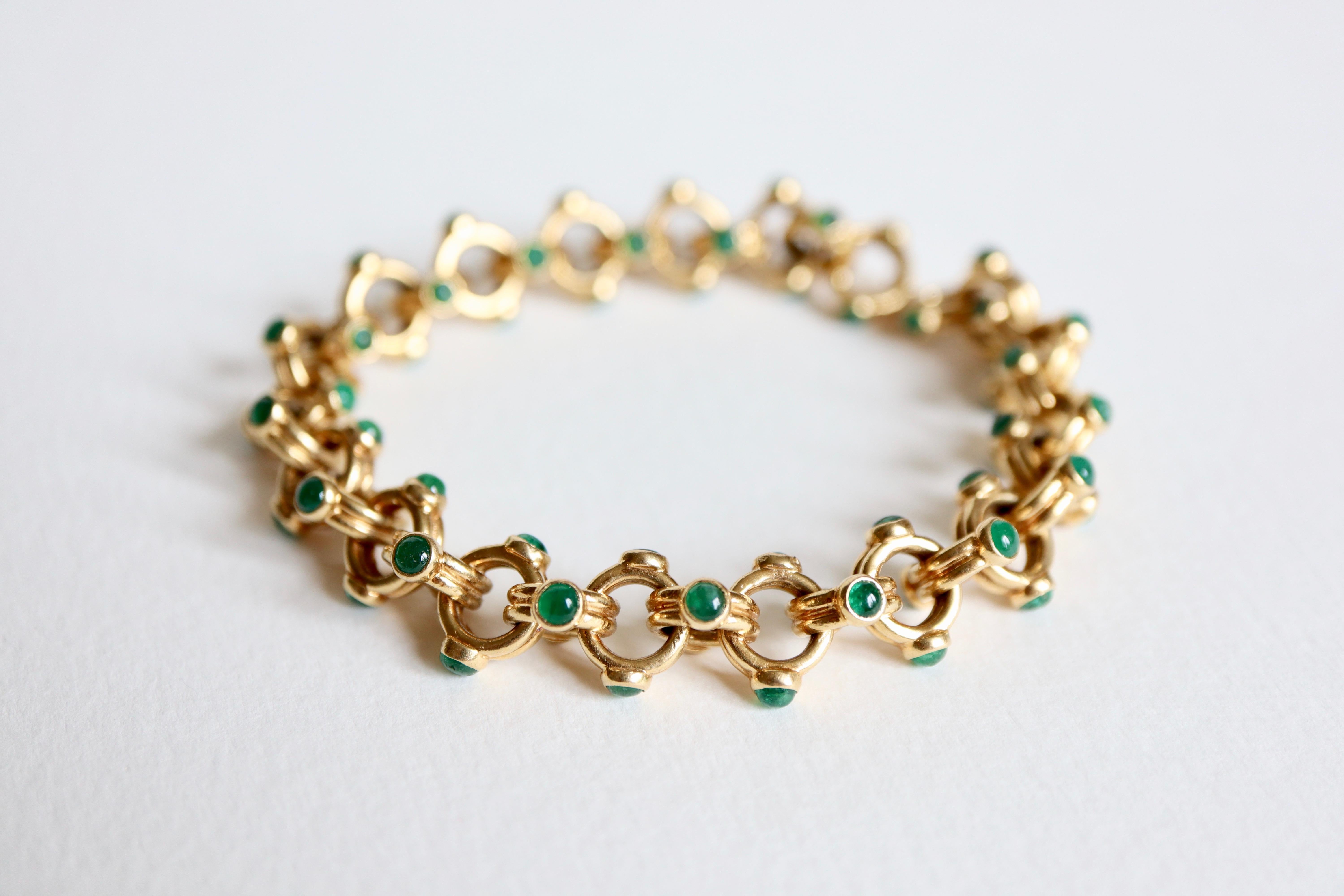 Women's Verney Poiray Bracelet in 18 Carat Yellow Gold and Emeralds, 1970