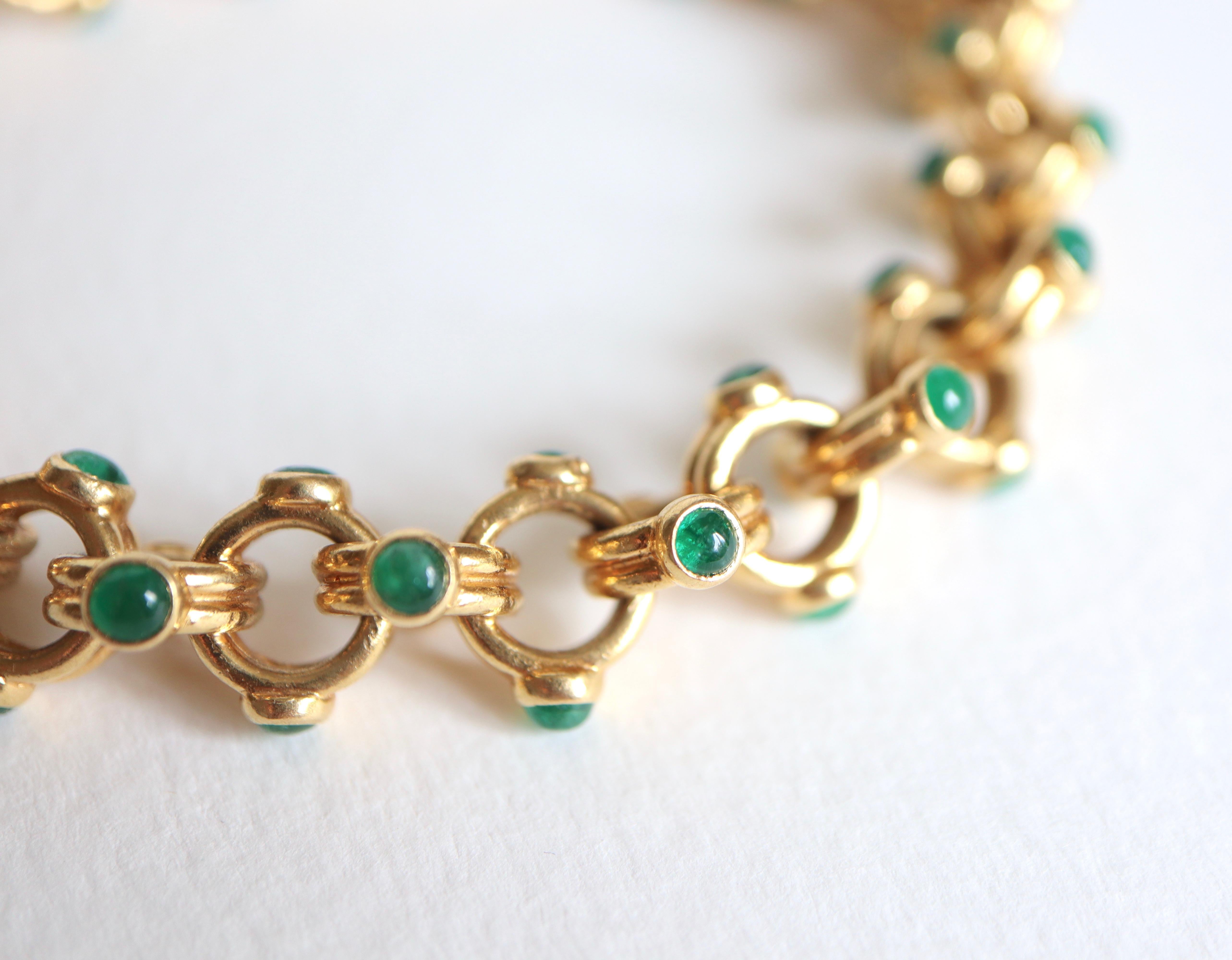 Verney Poiray Bracelet in 18 Carat Yellow Gold and Emeralds, 1970 1