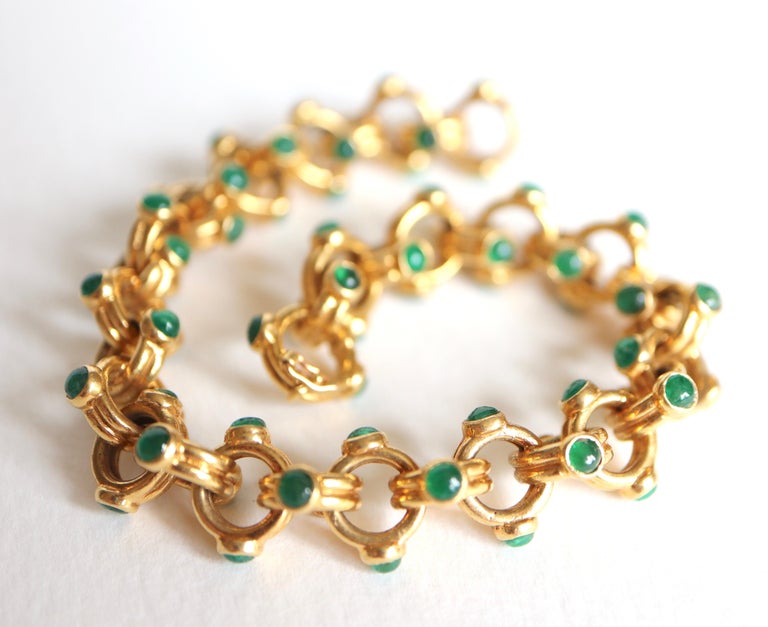 Verney Poiray Bracelet in 18 Carat Yellow Gold and Emeralds; 1970 For