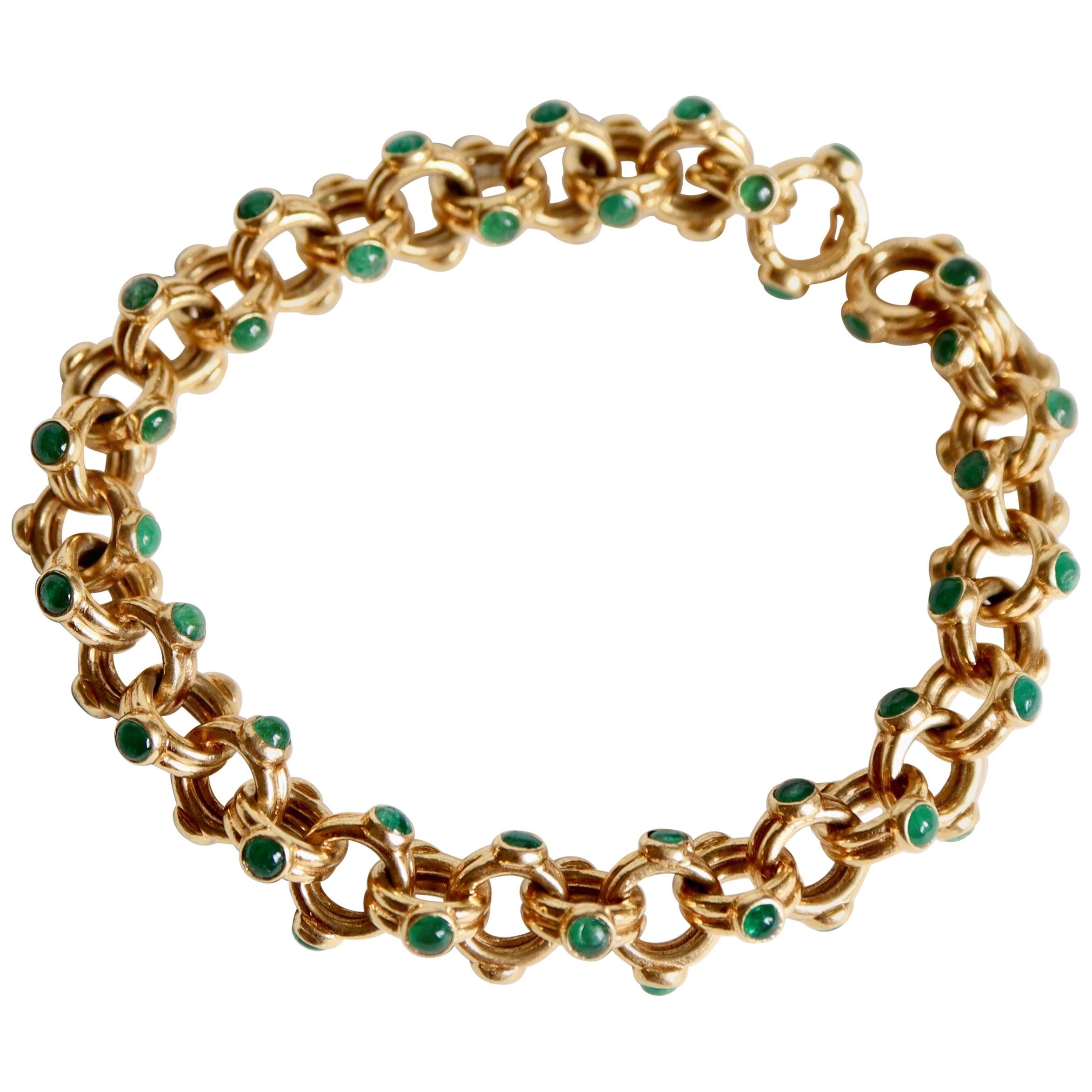 Verney Poiray Bracelet in 18 Carat Yellow Gold and Emeralds, 1970