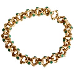 Vintage Verney Poiray Bracelet in 18 Carat Yellow Gold and Emeralds, 1970