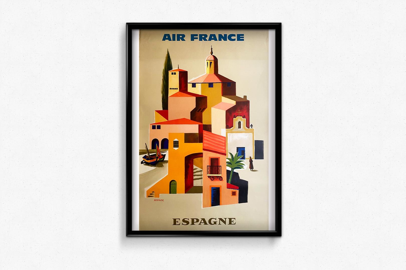Very beautiful poster Air France realized by Vernier in 1960 to promote its trips towards Spain.

Posters are essential to the communication of Air France. It is important to note that Air France has one of the largest collections in the world with