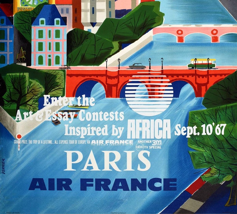 Original Vintage Poster Paris Air France Africa Inspired Art Essay European Tour - Blue Print by Vernier