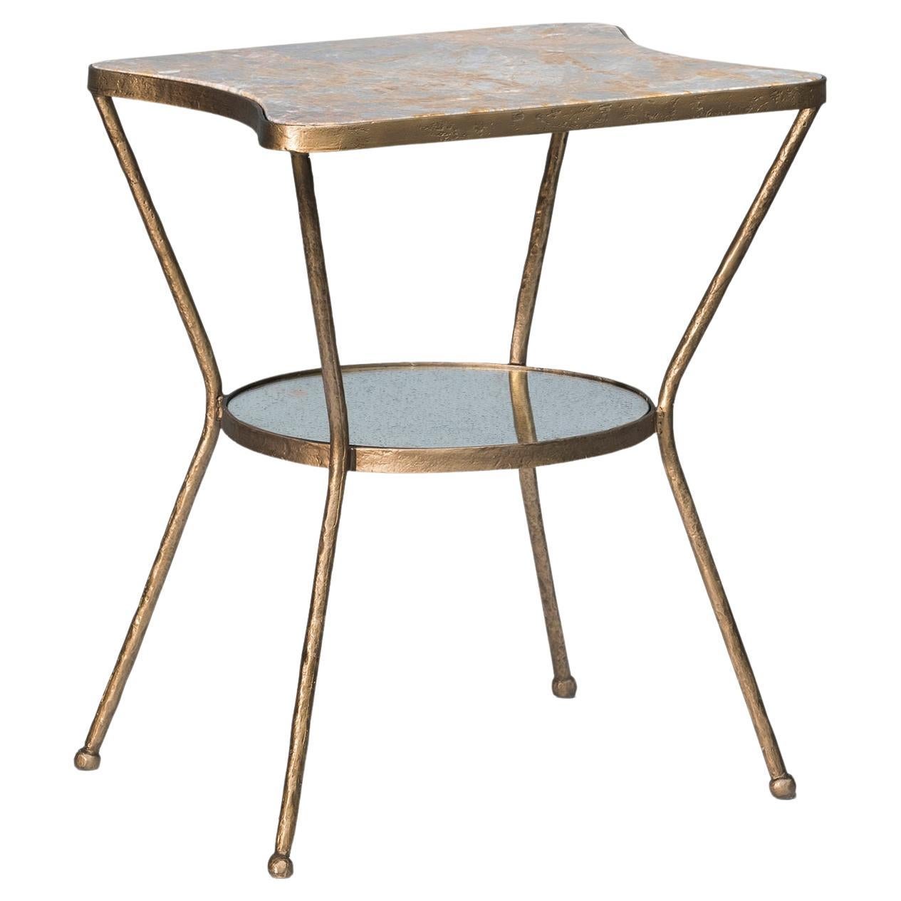 "Vernier" Marble and Brass Accent Side Table by Christiane Lemieux For Sale
