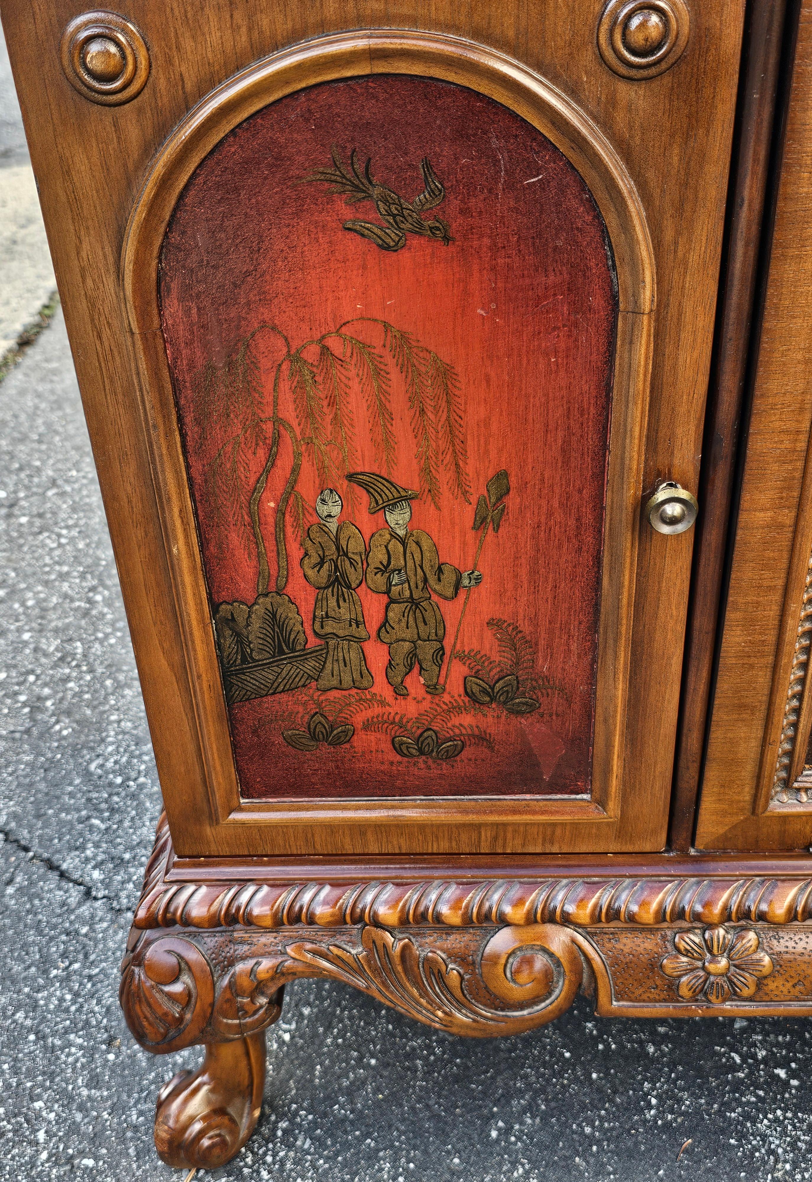 19th C. Vernis Martin Chinoiserie Decorated Carved Mahogany Side Cabinet Buffet For Sale 3