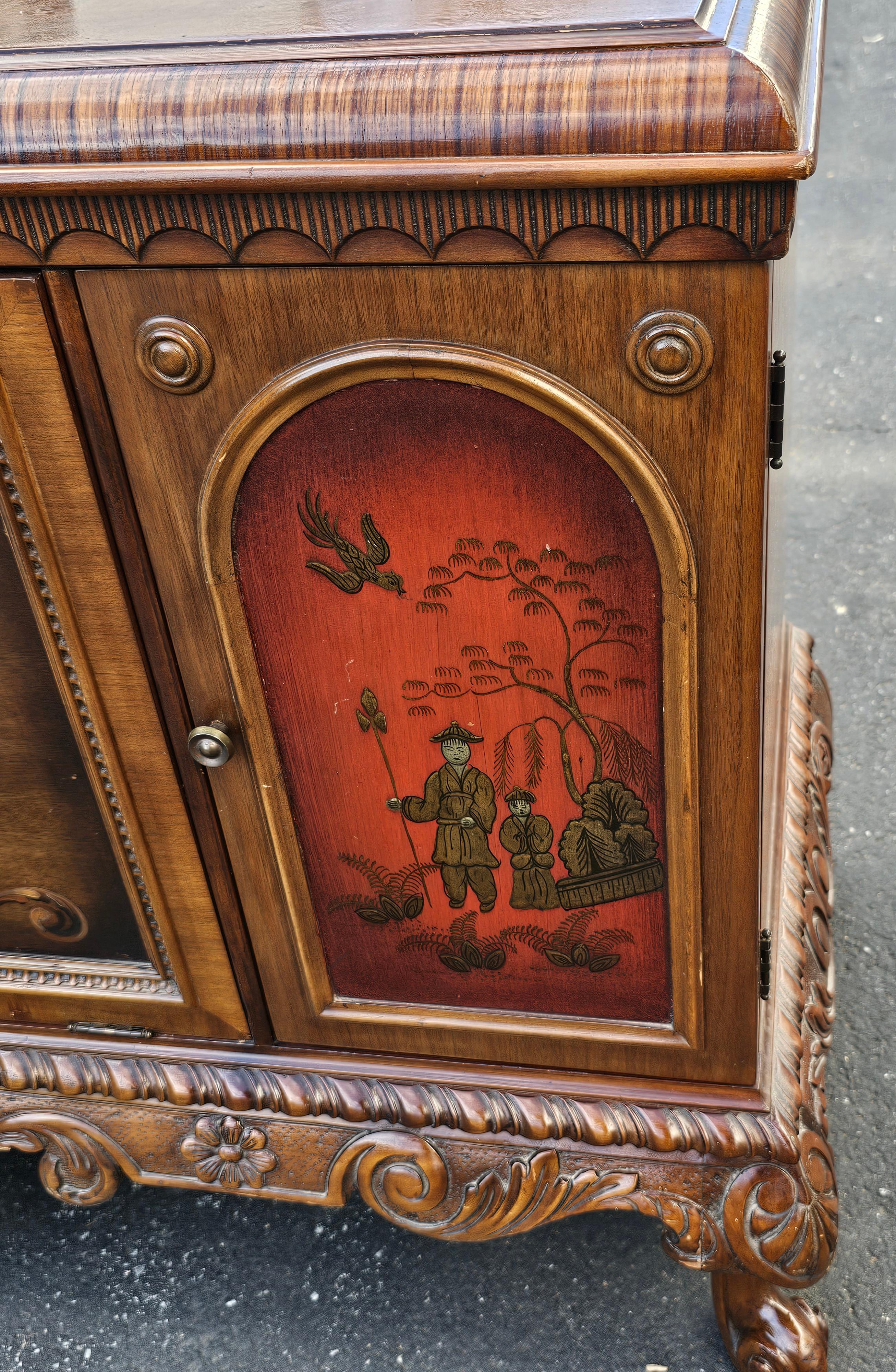 19th C. Vernis Martin Chinoiserie Decorated Carved Mahogany Side Cabinet Buffet For Sale 4