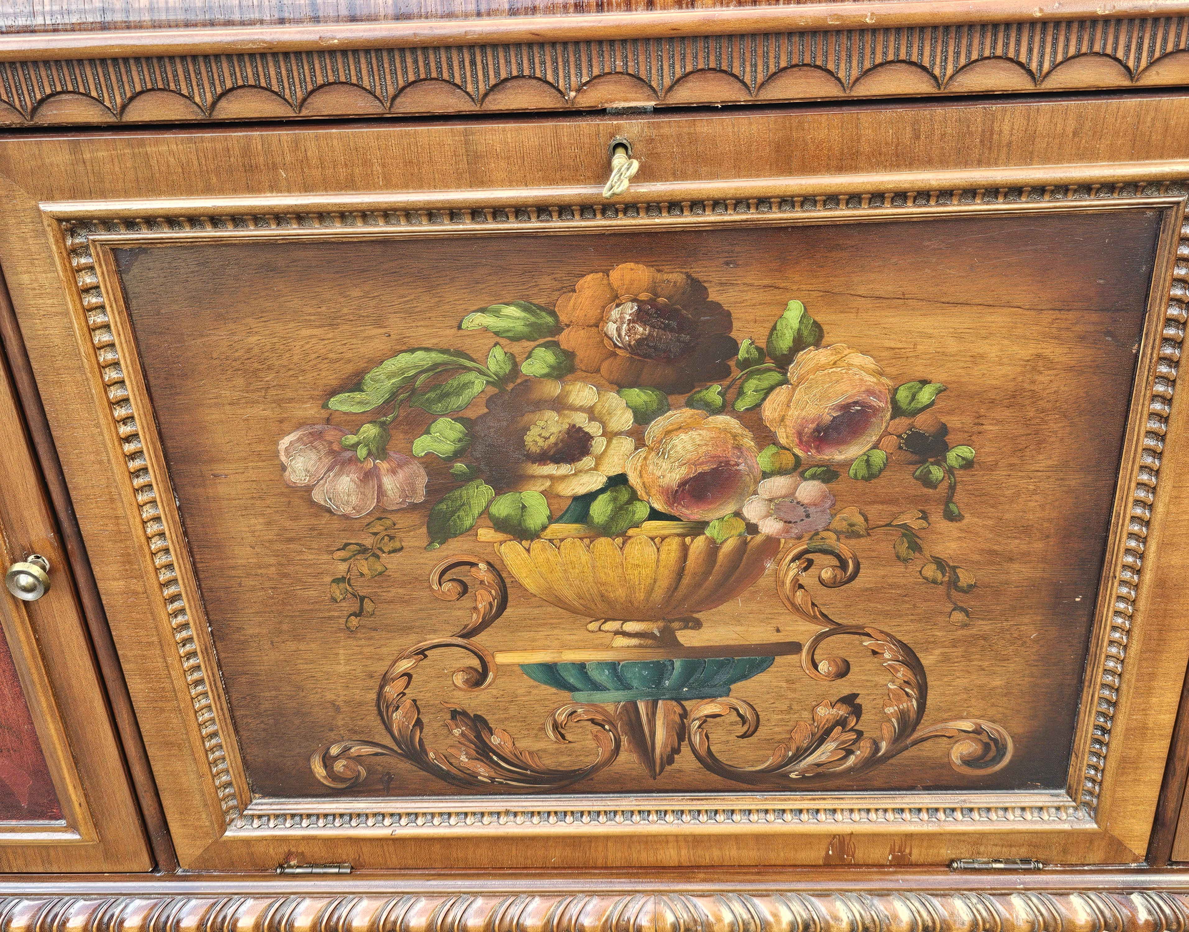 19th C. Vernis Martin Chinoiserie Decorated Carved Mahogany Side Cabinet Buffet For Sale 6