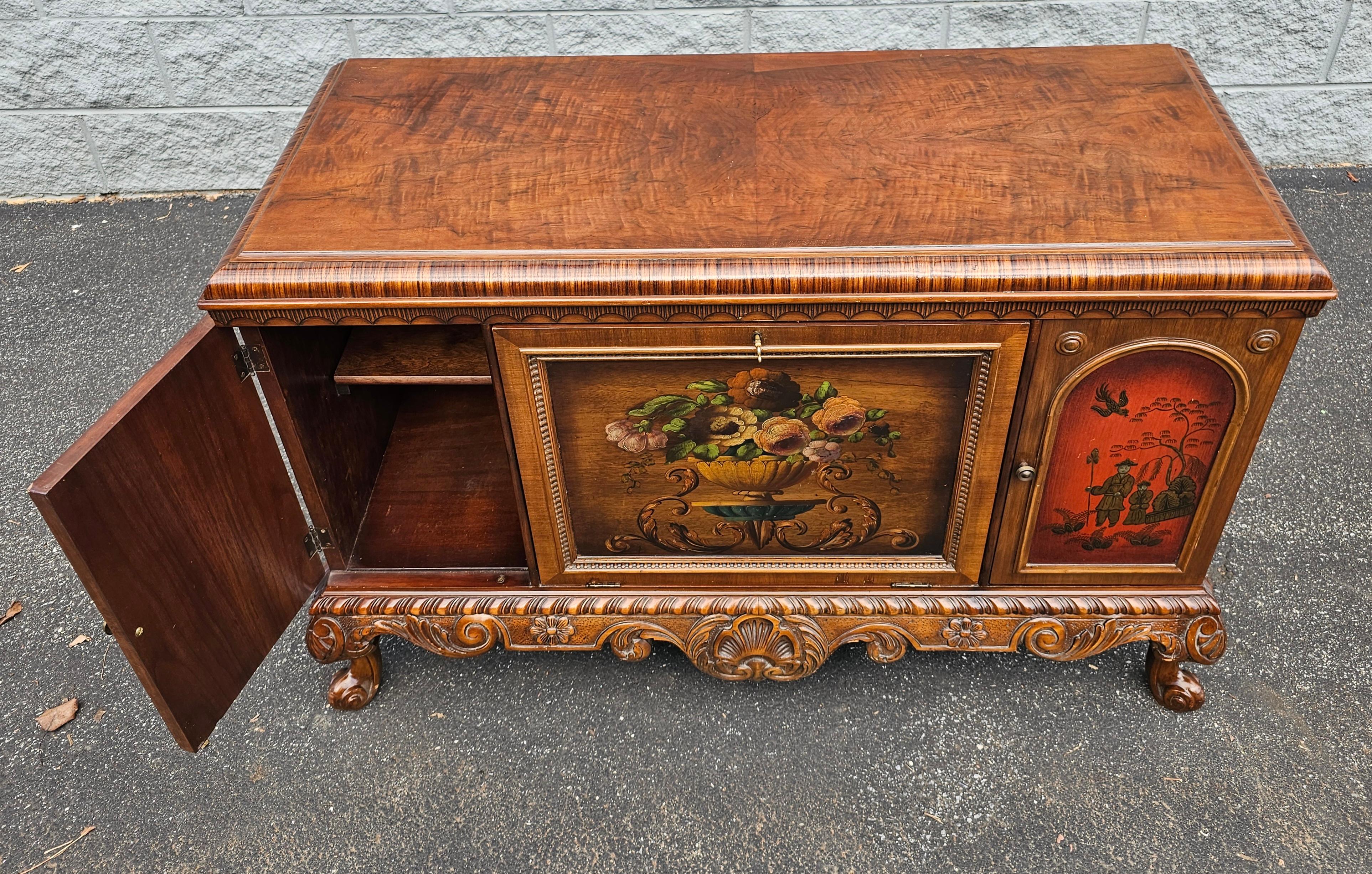 19th C. Vernis Martin Chinoiserie Decorated Carved Mahogany Side Cabinet Buffet For Sale 7
