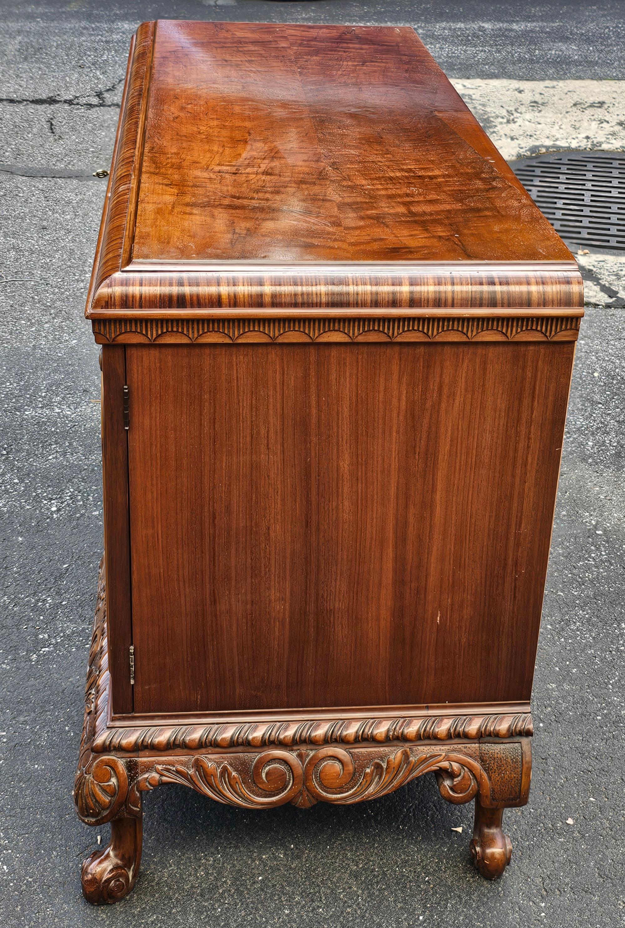 19th Century 19th C. Vernis Martin Chinoiserie Decorated Carved Mahogany Side Cabinet Buffet For Sale