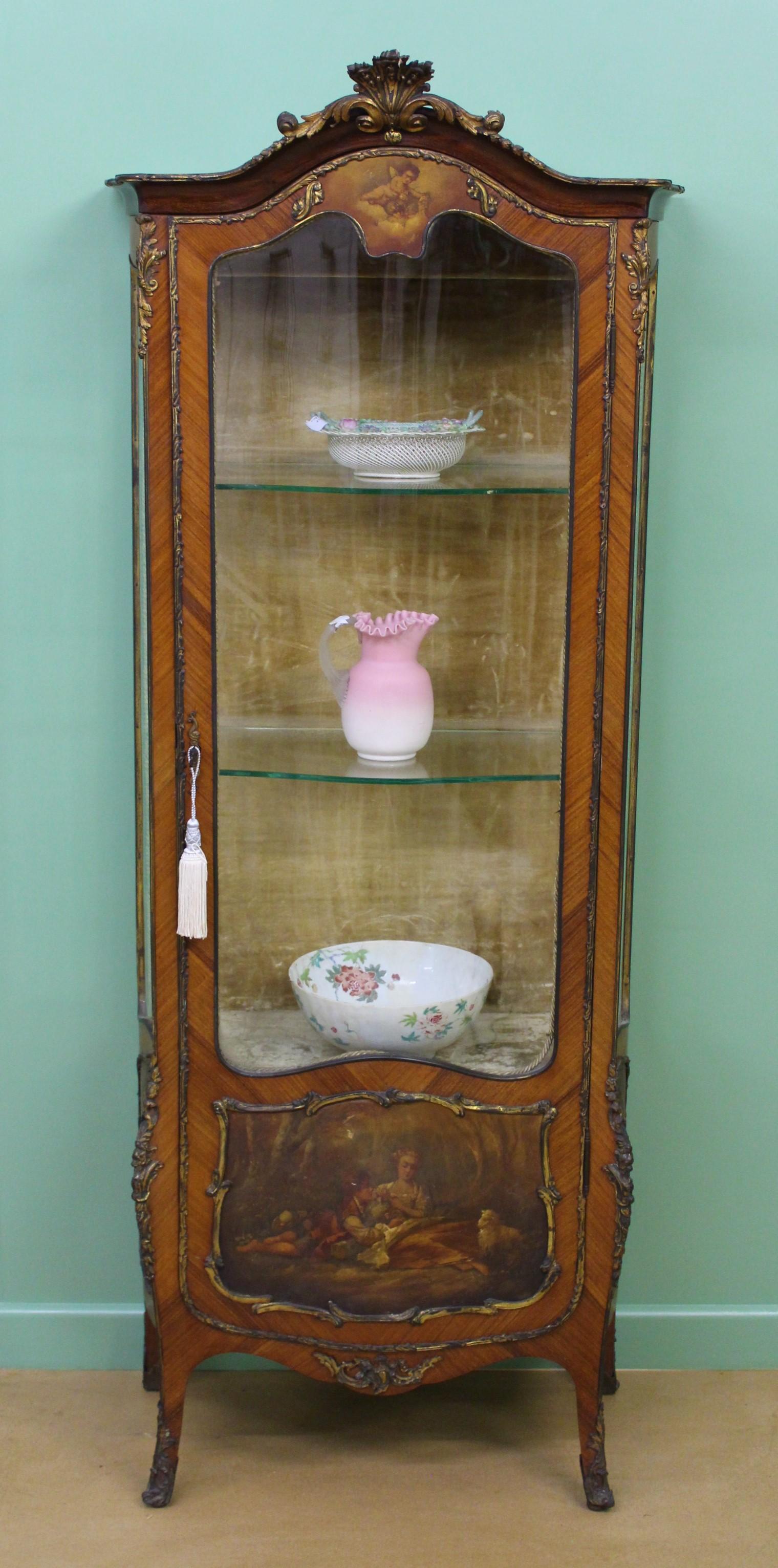 Hand-Painted Vernis Martin Decorated French Kingwood Vitrine For Sale