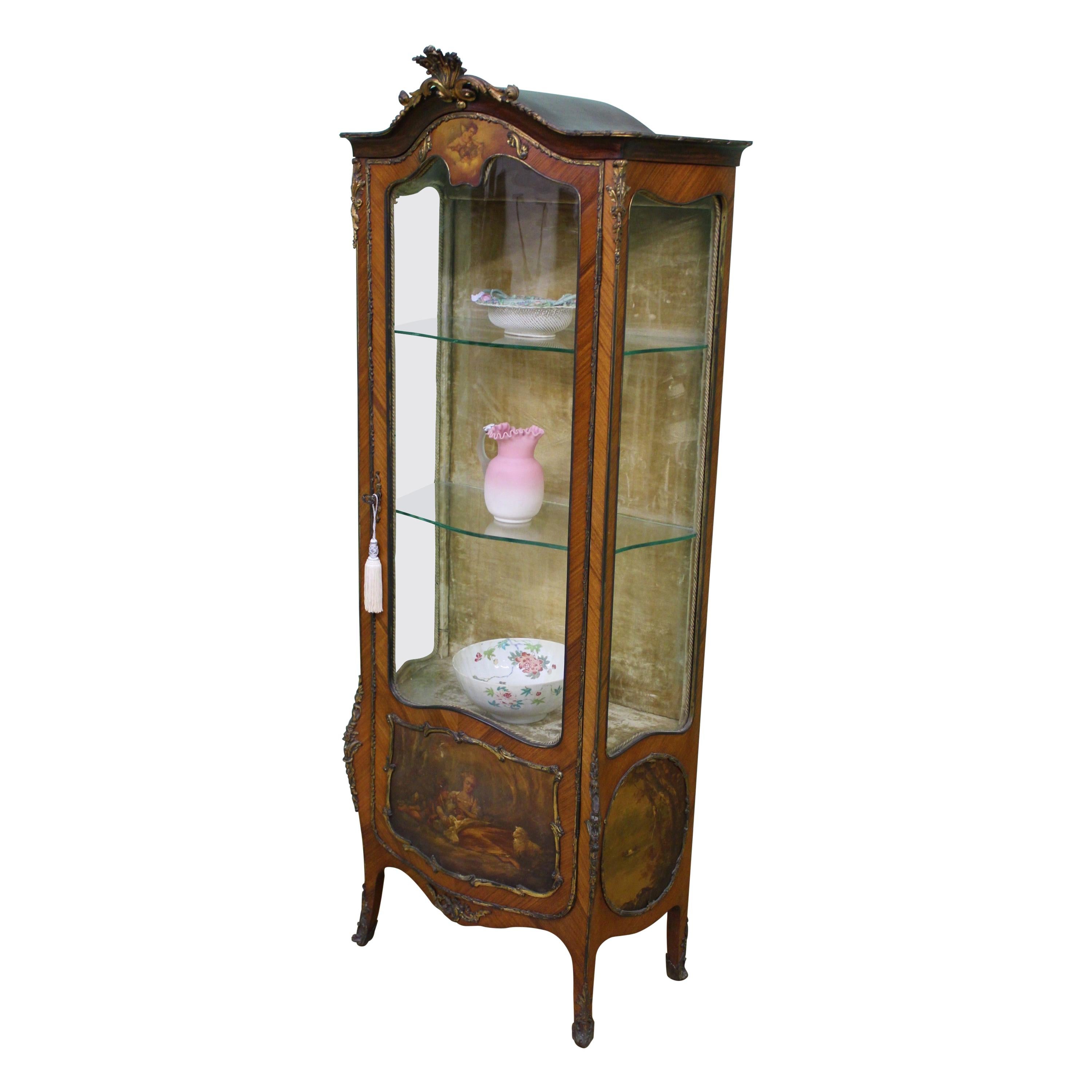 Vernis Martin Decorated French Kingwood Vitrine For Sale