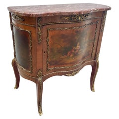 Vernis Martin French Antique Commode Chest Marble Top.