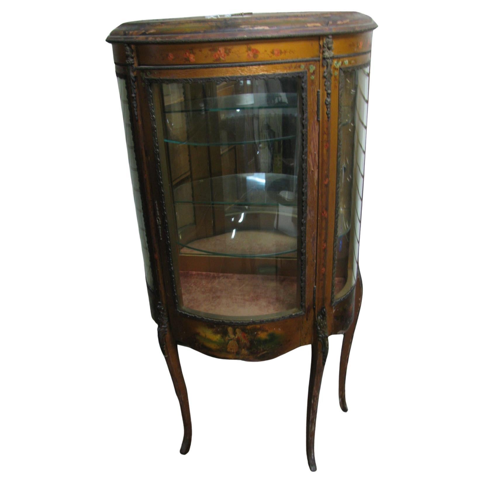 Calco Armadio Curio Francese Vernis Martin Supporti in bronzo e pannelli dipinti a mano in vendita
