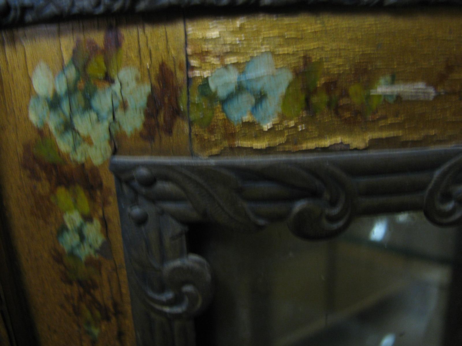 Glass Vernis Martin French Curio Cabinet Bronze Mounts and Hand Painted Panels For Sale