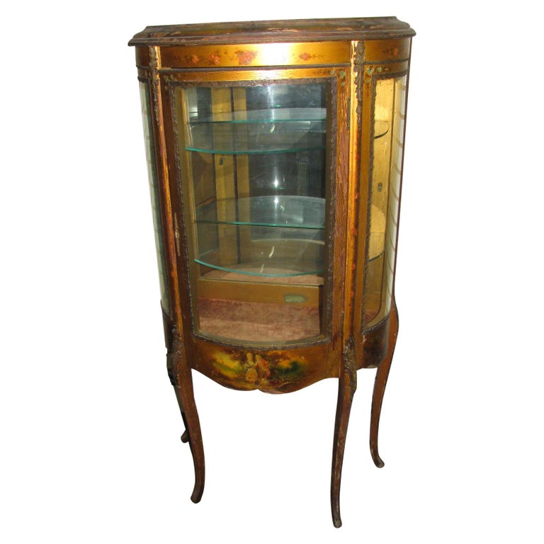Vernis Martin French Curio Cabinet Bronze Mounts and Hand Painted Panels  For Sale at 1stDibs